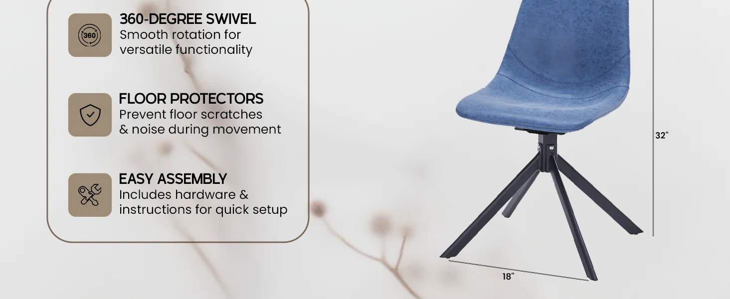 Markley Modern Leather Swival Dining Chair With Metal Legs in Blue