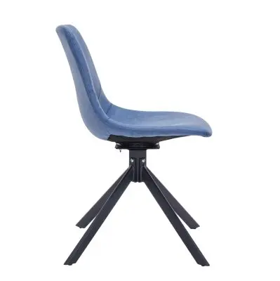 Markley Modern Leather Swival Dining Chair With Metal Legs in Blue