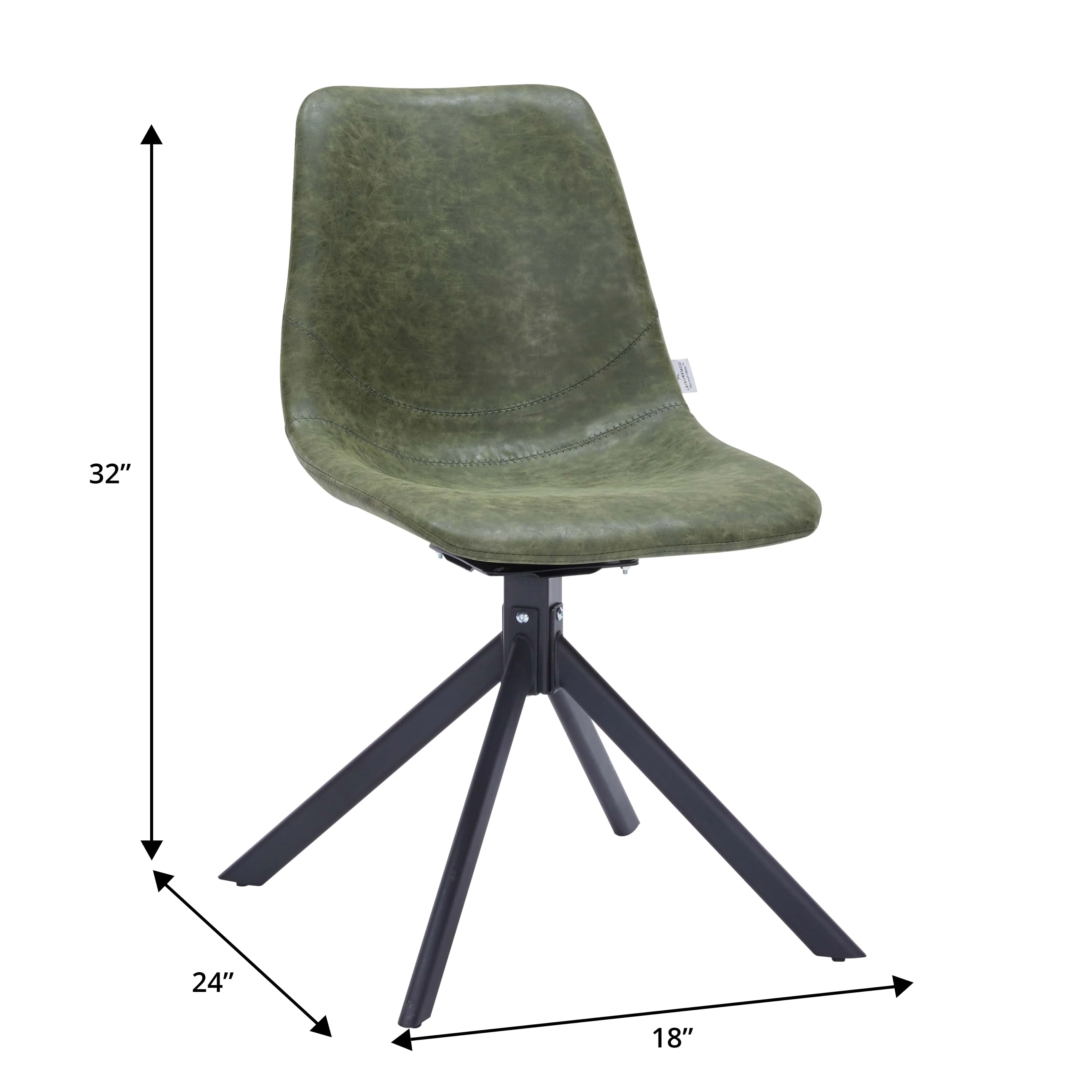Markley Modern Leather Swival Dining Chair With Metal Legs in Green