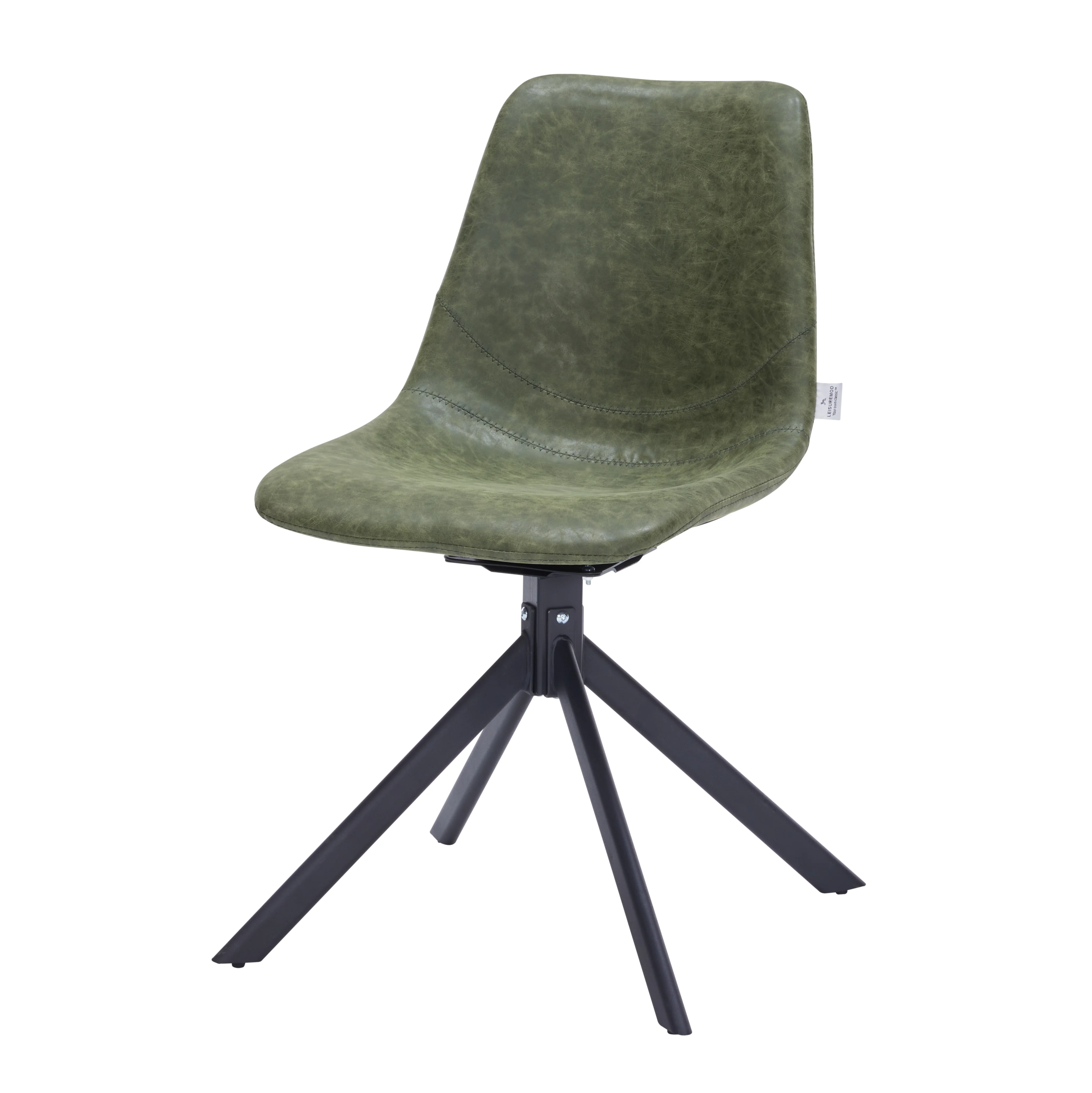 Markley Modern Leather Swival Dining Chair With Metal Legs in Green