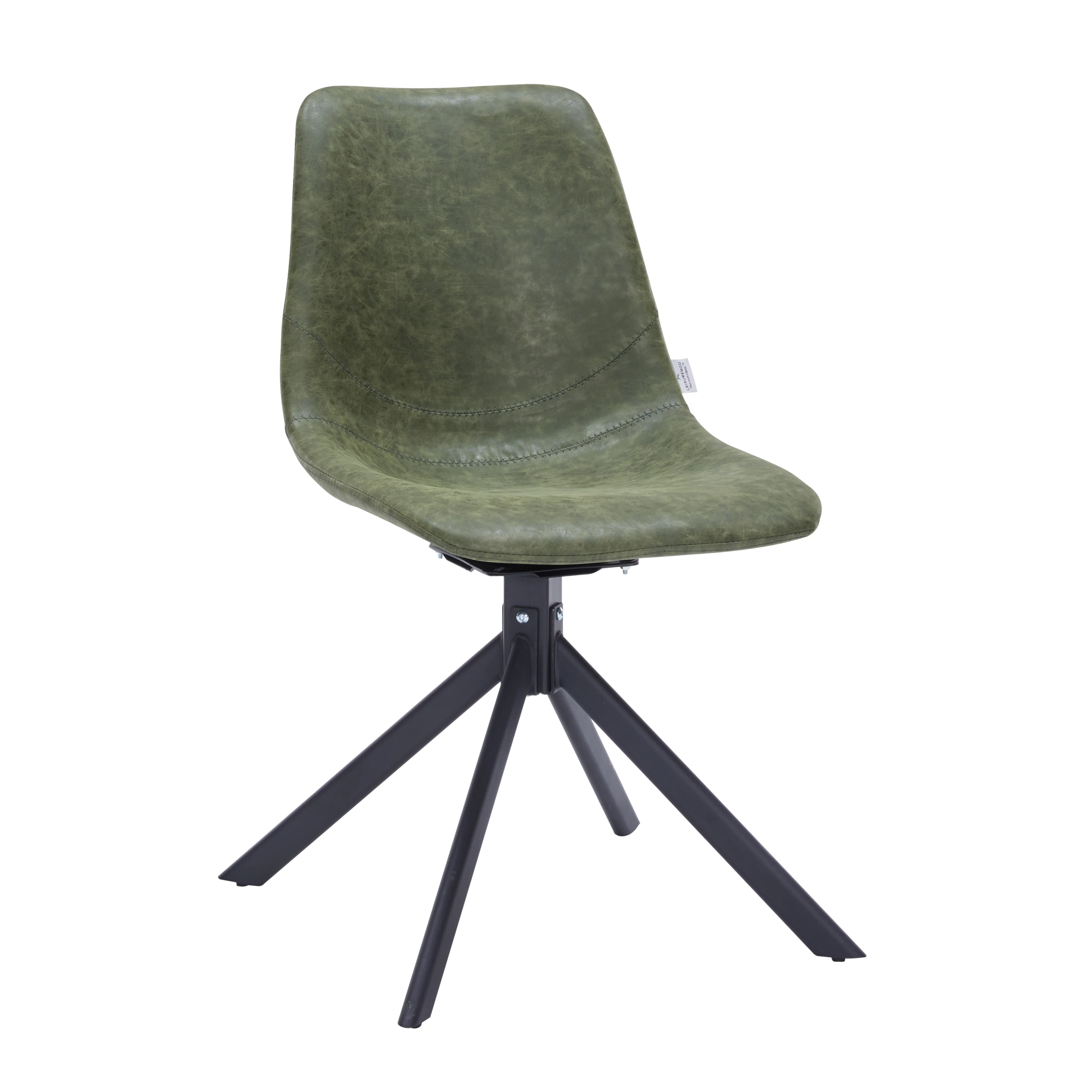 Markley Modern Leather Swival Dining Chair With Metal Legs in Green