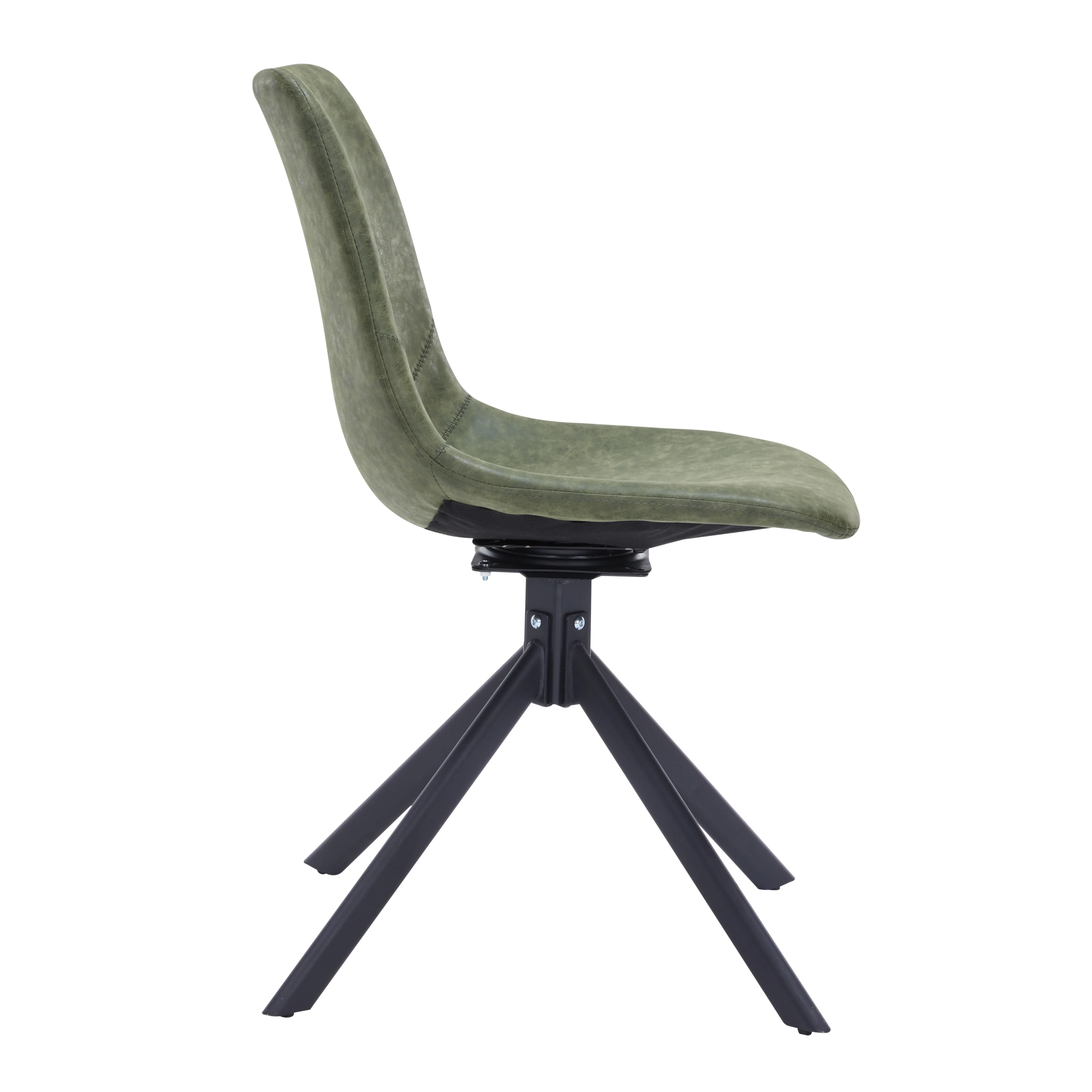 Markley Modern Leather Swival Dining Chair With Metal Legs in Green
