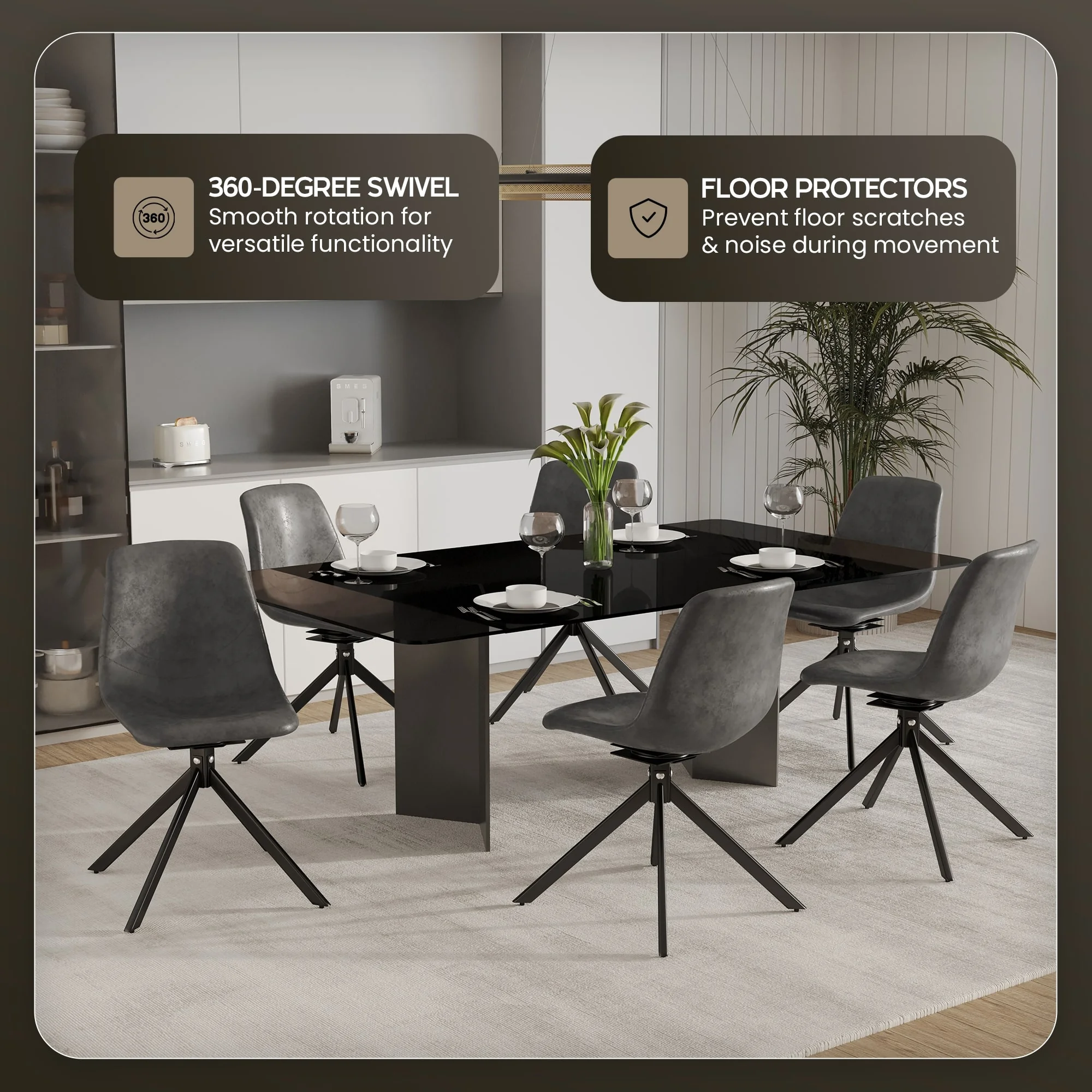 Markley Modern Leather Swival Dining Chair With Metal Legs in Grey