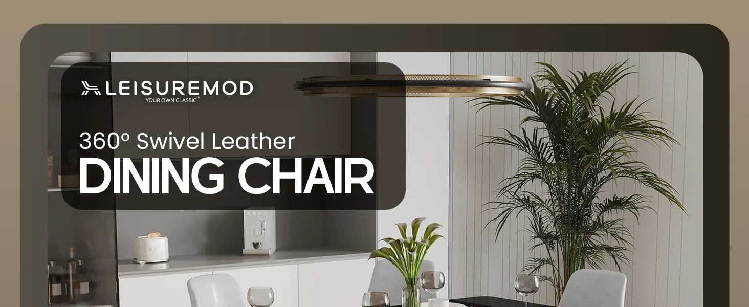 Markley Modern Leather Swival Dining Chair With Metal Legs in Light Grey