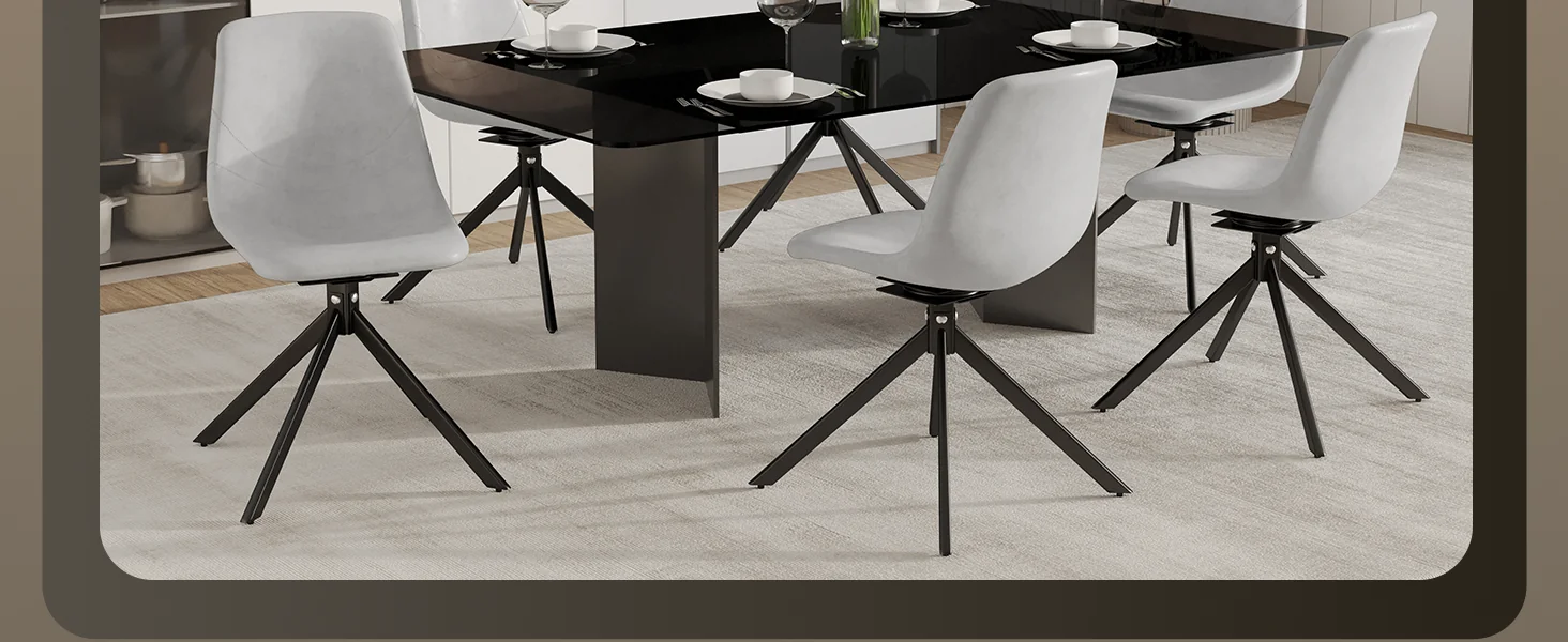 Markley Modern Leather Swival Dining Chair With Metal Legs in Light Grey