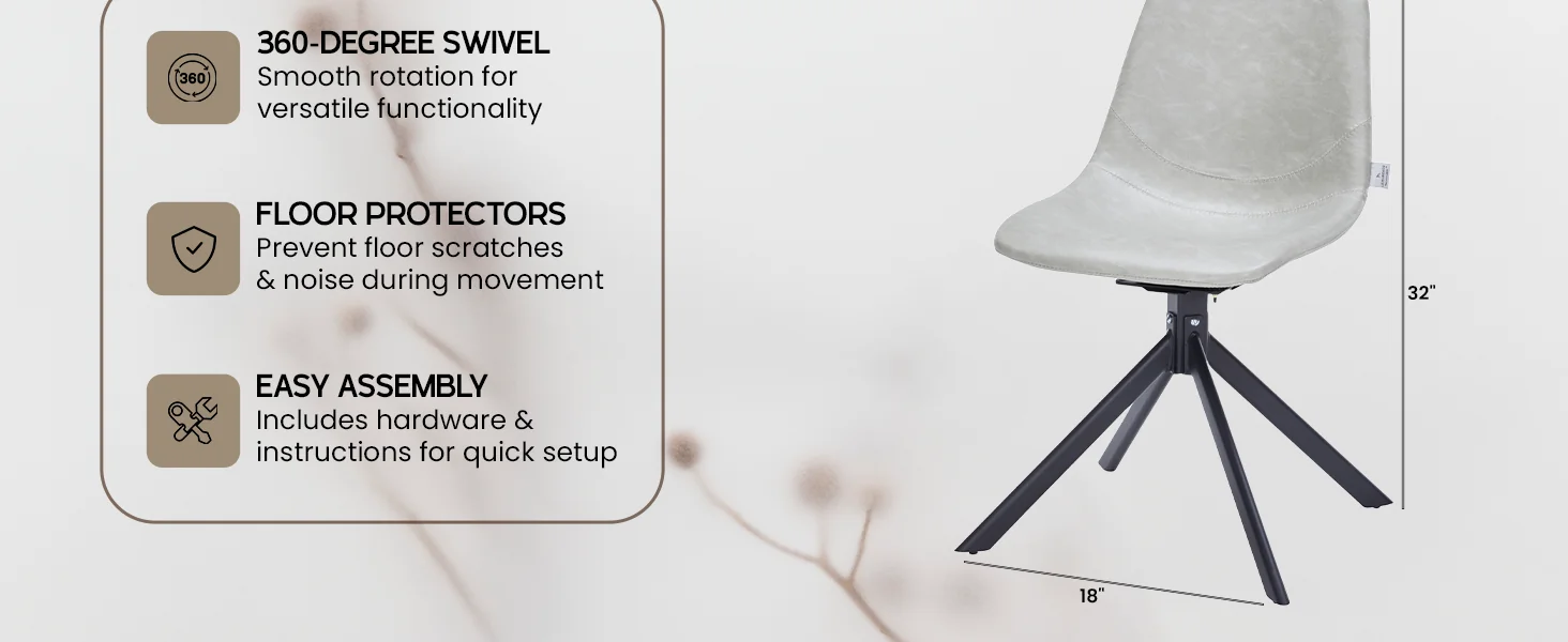 Markley Modern Leather Swival Dining Chair With Metal Legs in Light Grey