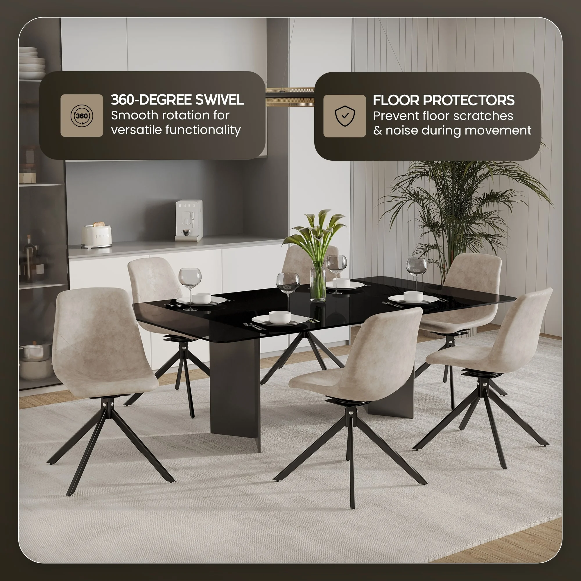 Markley Modern Leather Swival Dining Chair With Metal Legs in Taupe