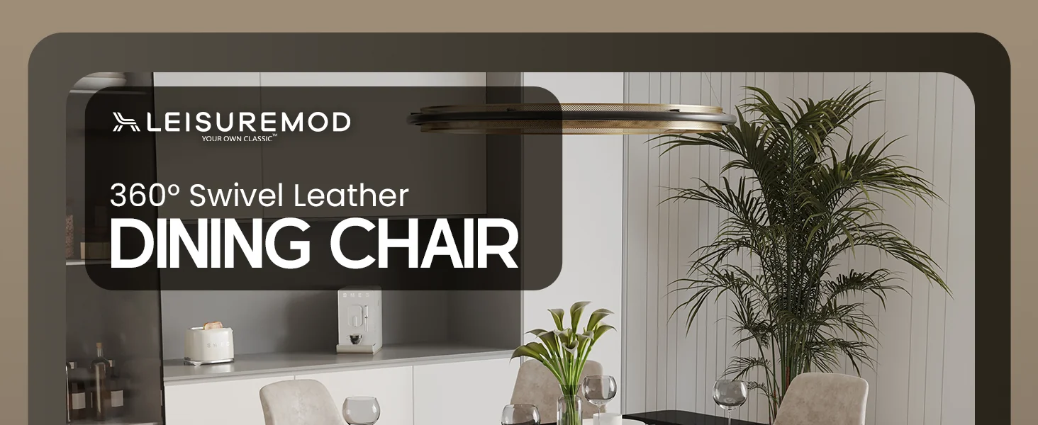 Markley Modern Leather Swival Dining Chair With Metal Legs in Taupe