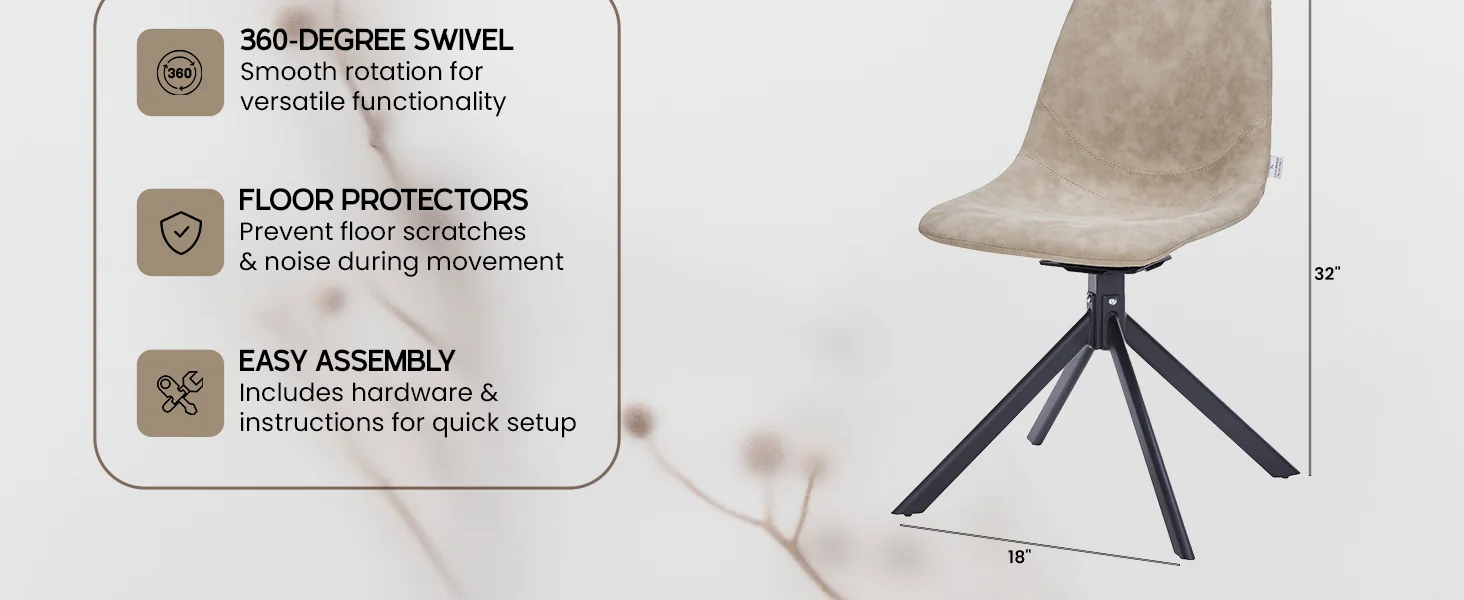 Markley Modern Leather Swival Dining Chair With Metal Legs in Taupe