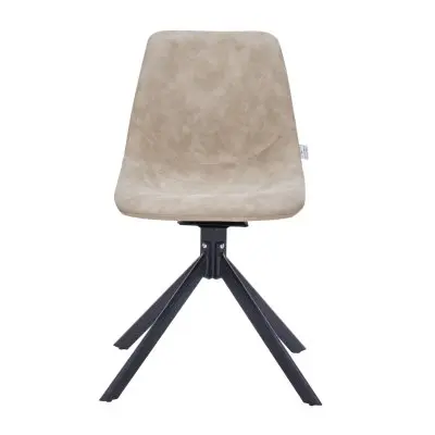 Markley Modern Leather Swival Dining Chair With Metal Legs in Taupe