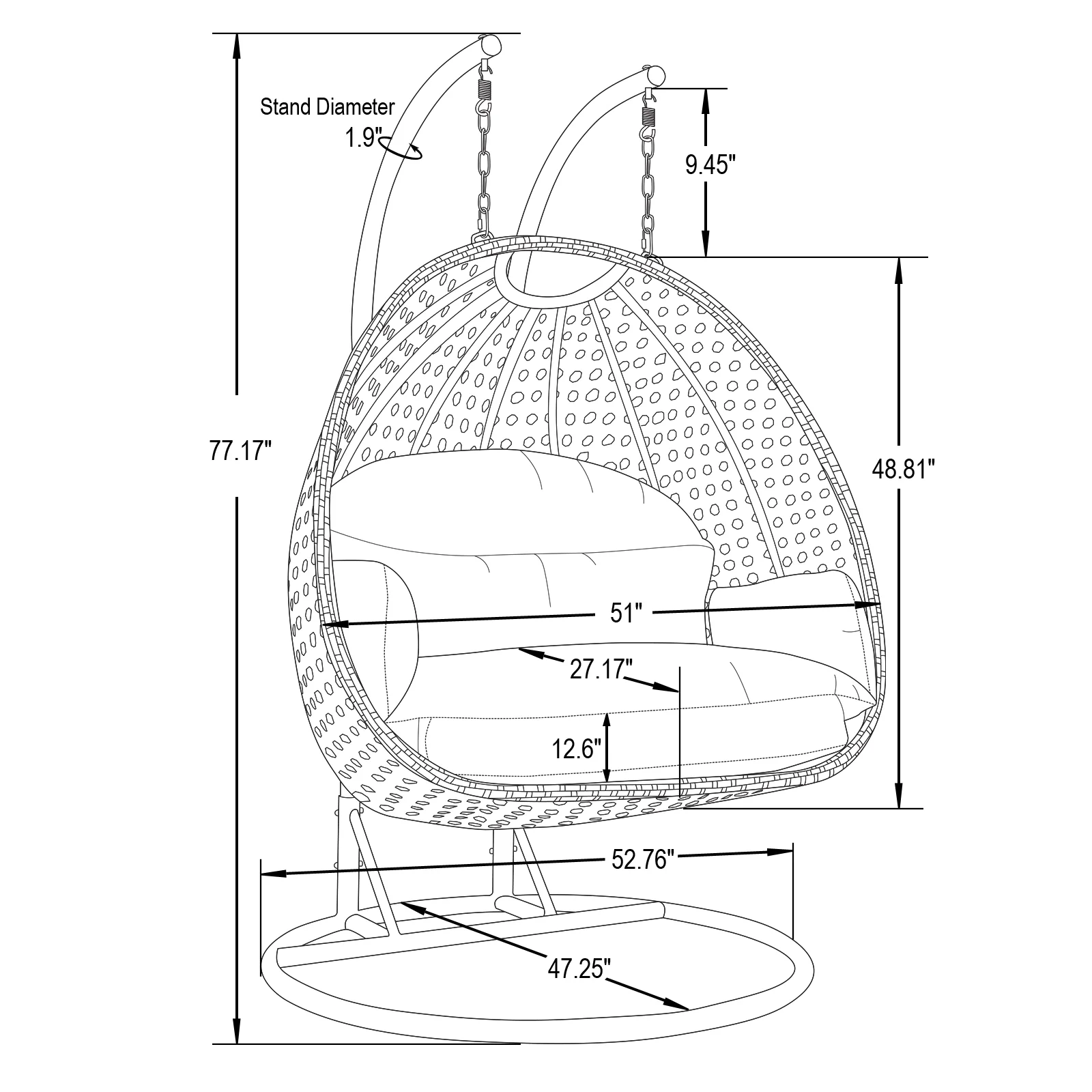 Mendoza Charcoal Wicker Hanging 2 person Egg Swing Chair