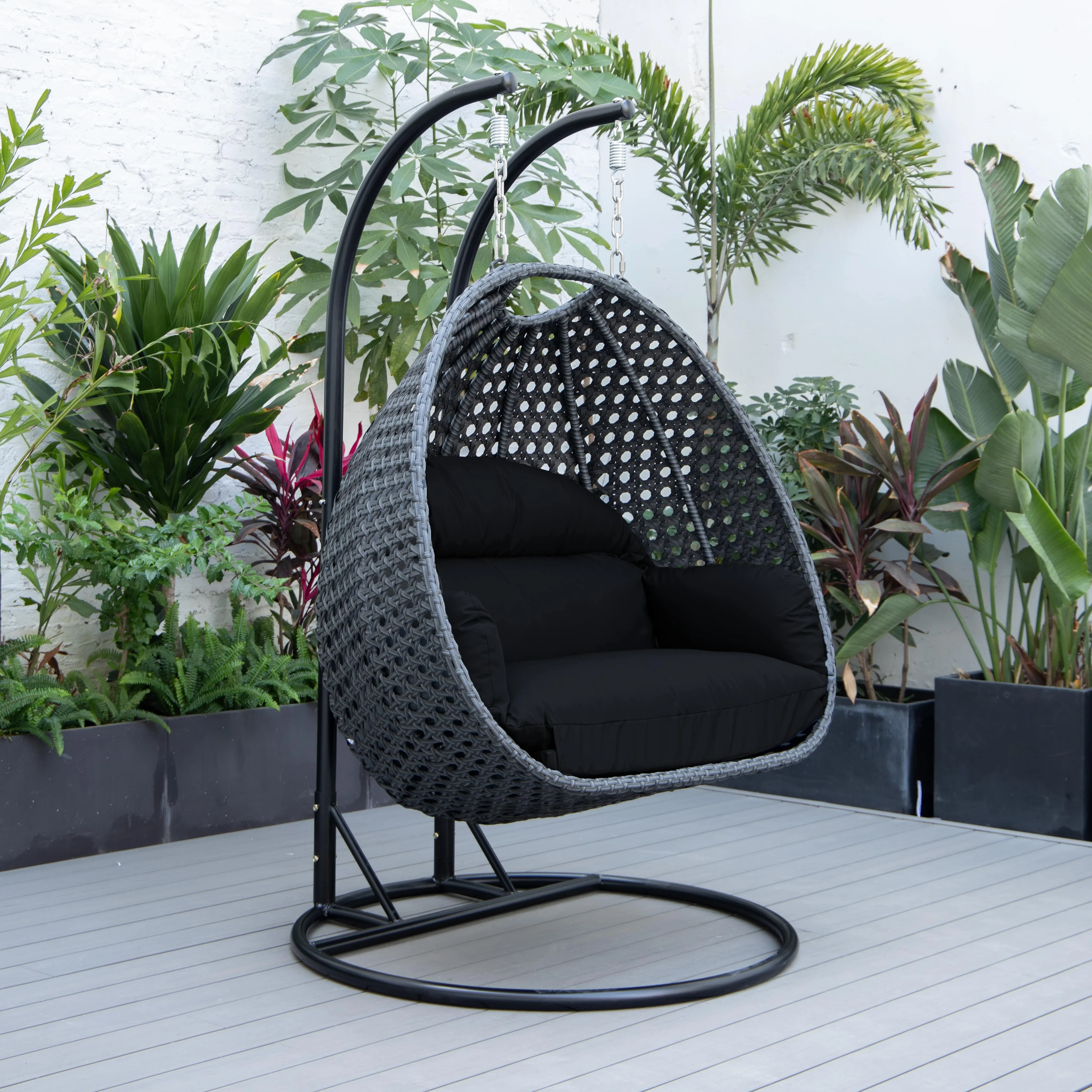 Mendoza Charcoal Wicker Hanging 2 person Egg Swing Chair