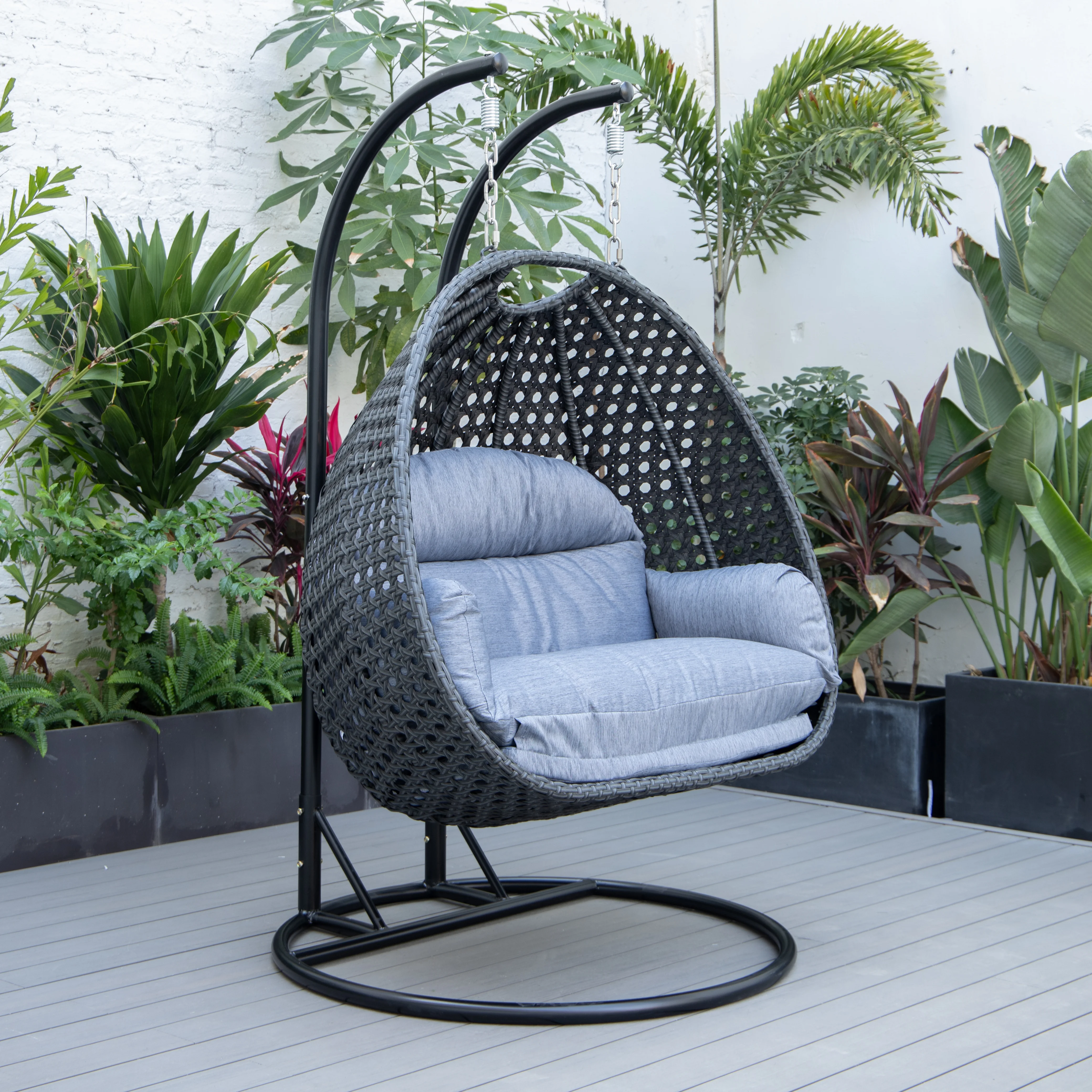 Mendoza Charcoal Wicker Hanging 2 person Egg Swing Chair