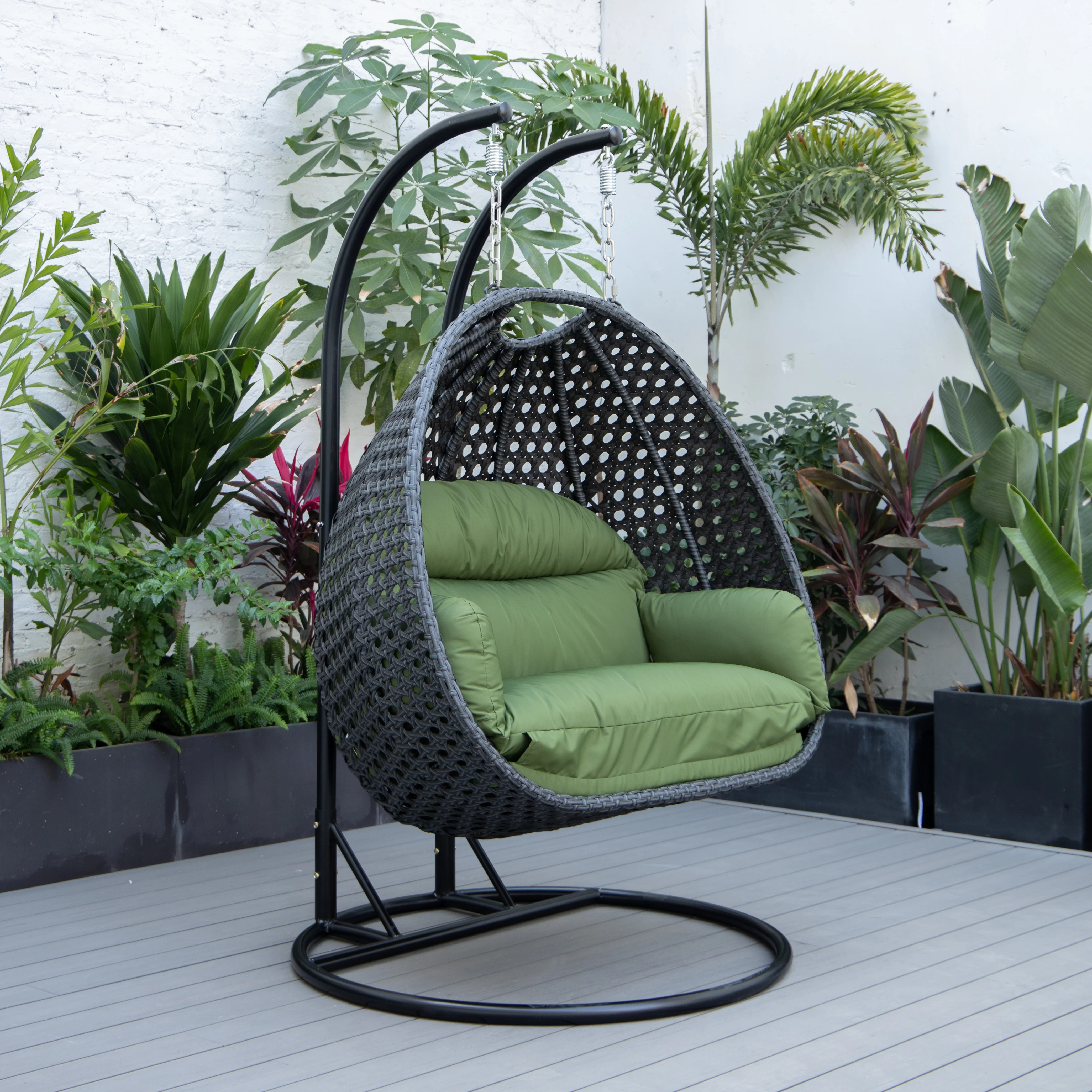 Mendoza Charcoal Wicker Hanging 2 person Egg Swing Chair