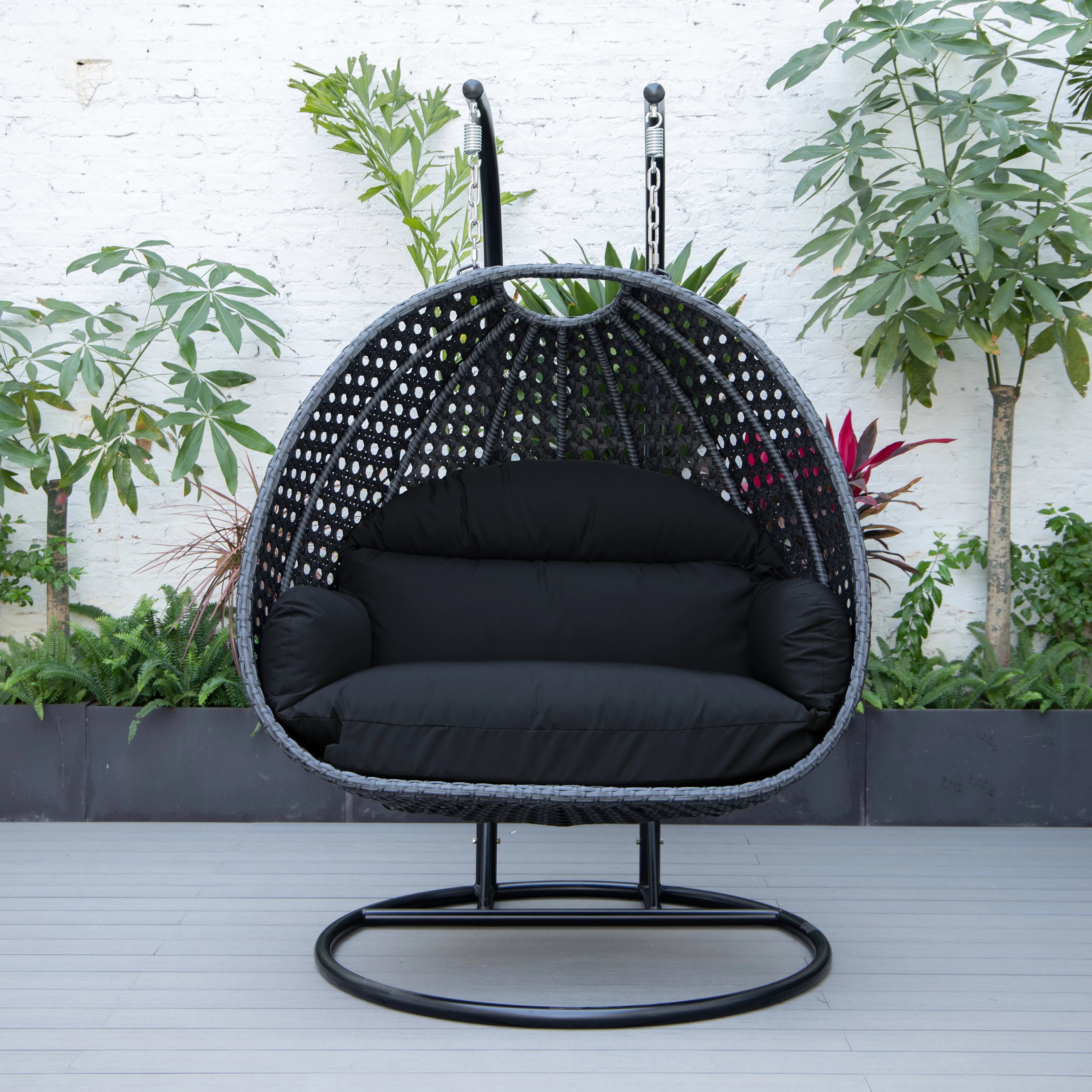 Mendoza Charcoal Wicker Hanging 2 person Egg Swing Chair