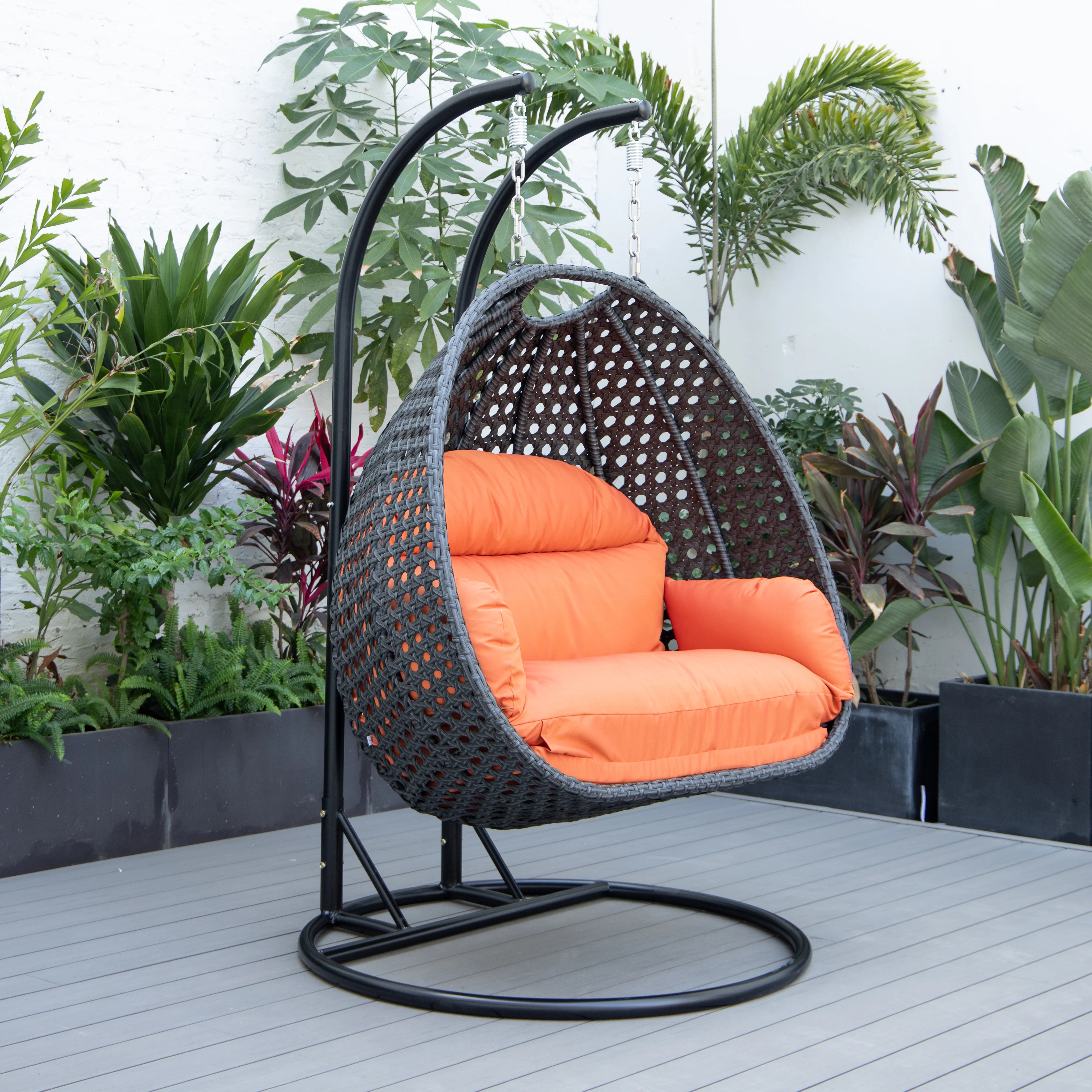 Mendoza Charcoal Wicker Hanging 2 person Egg Swing Chair