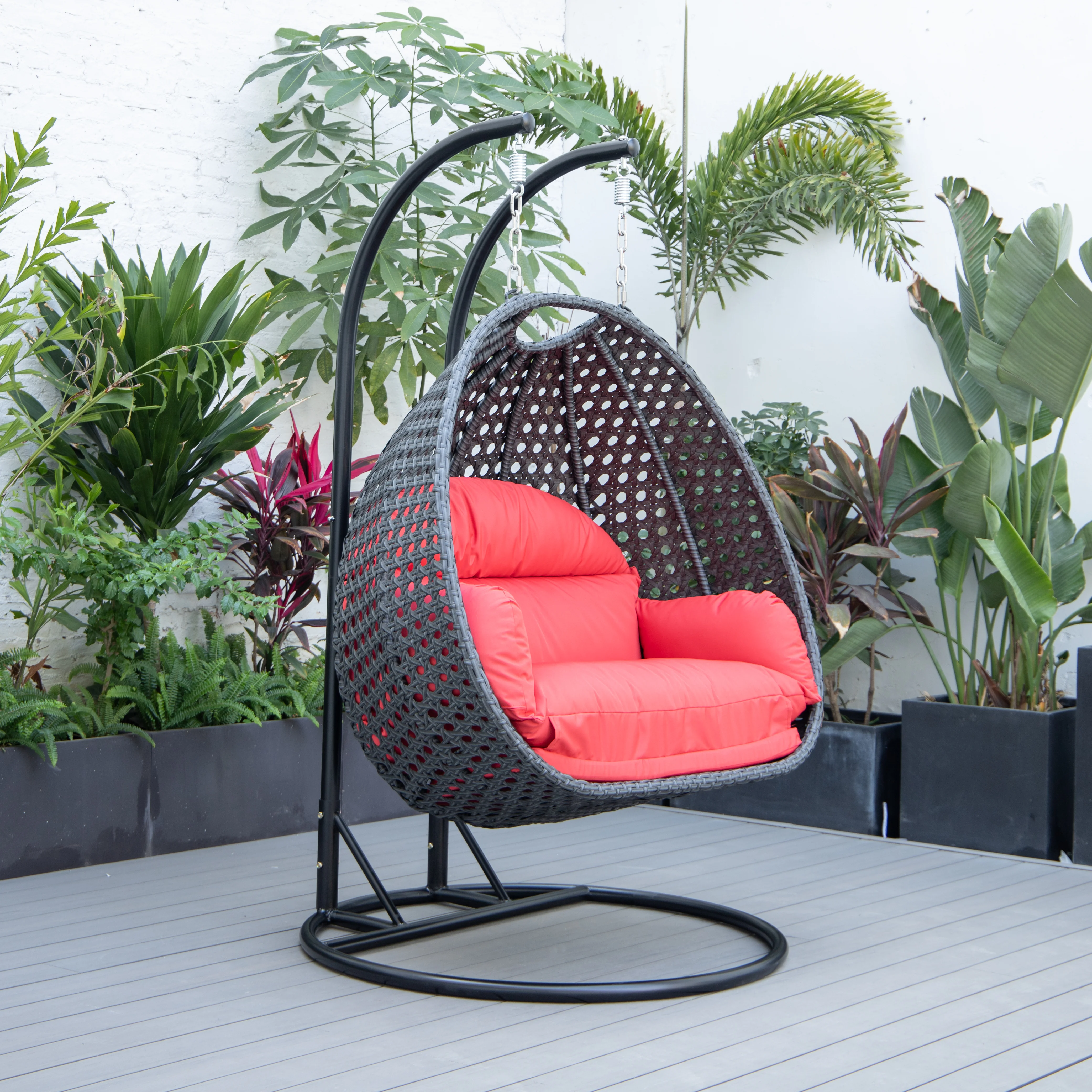 Mendoza Charcoal Wicker Hanging 2 person Egg Swing Chair