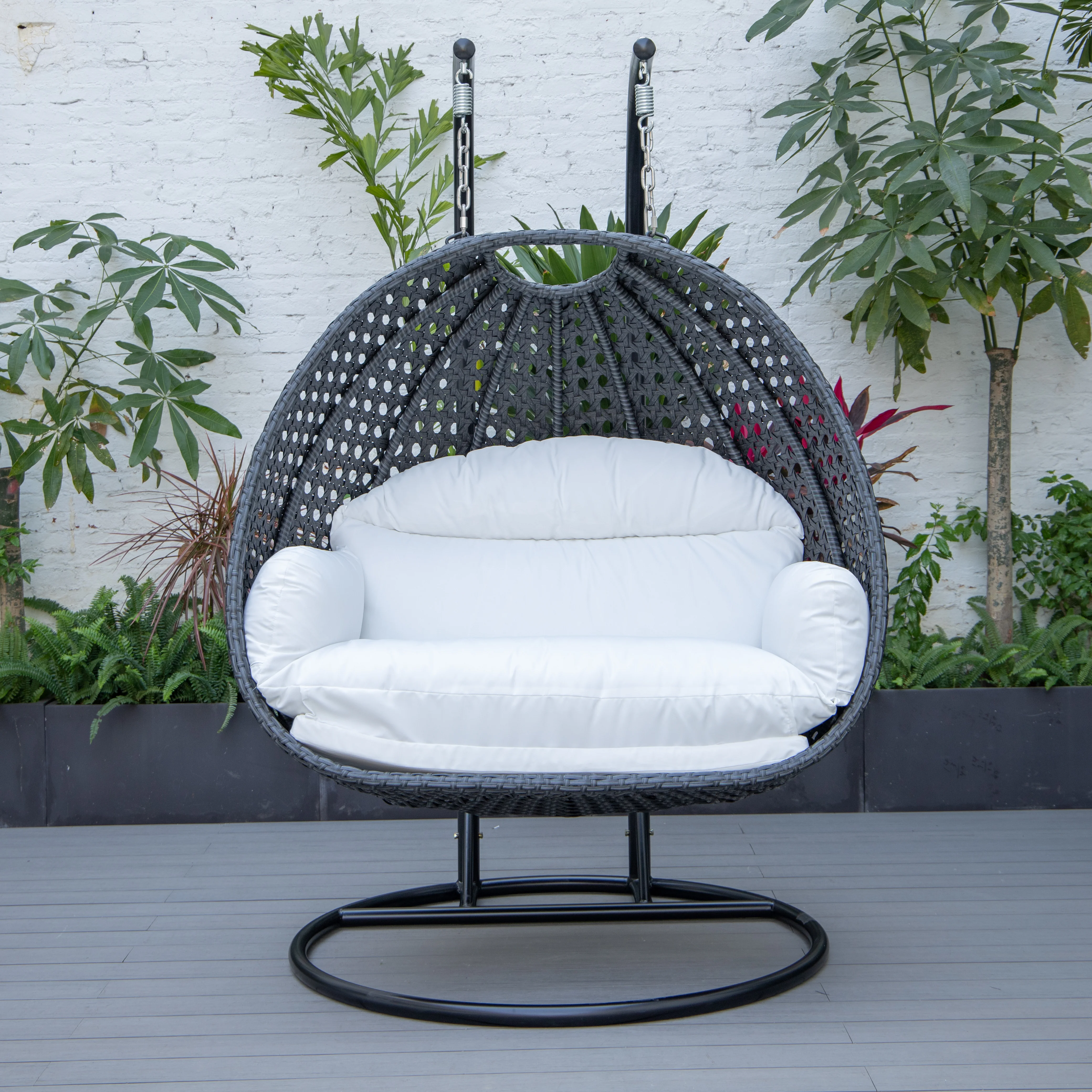 Mendoza Charcoal Wicker Hanging 2 person Egg Swing Chair