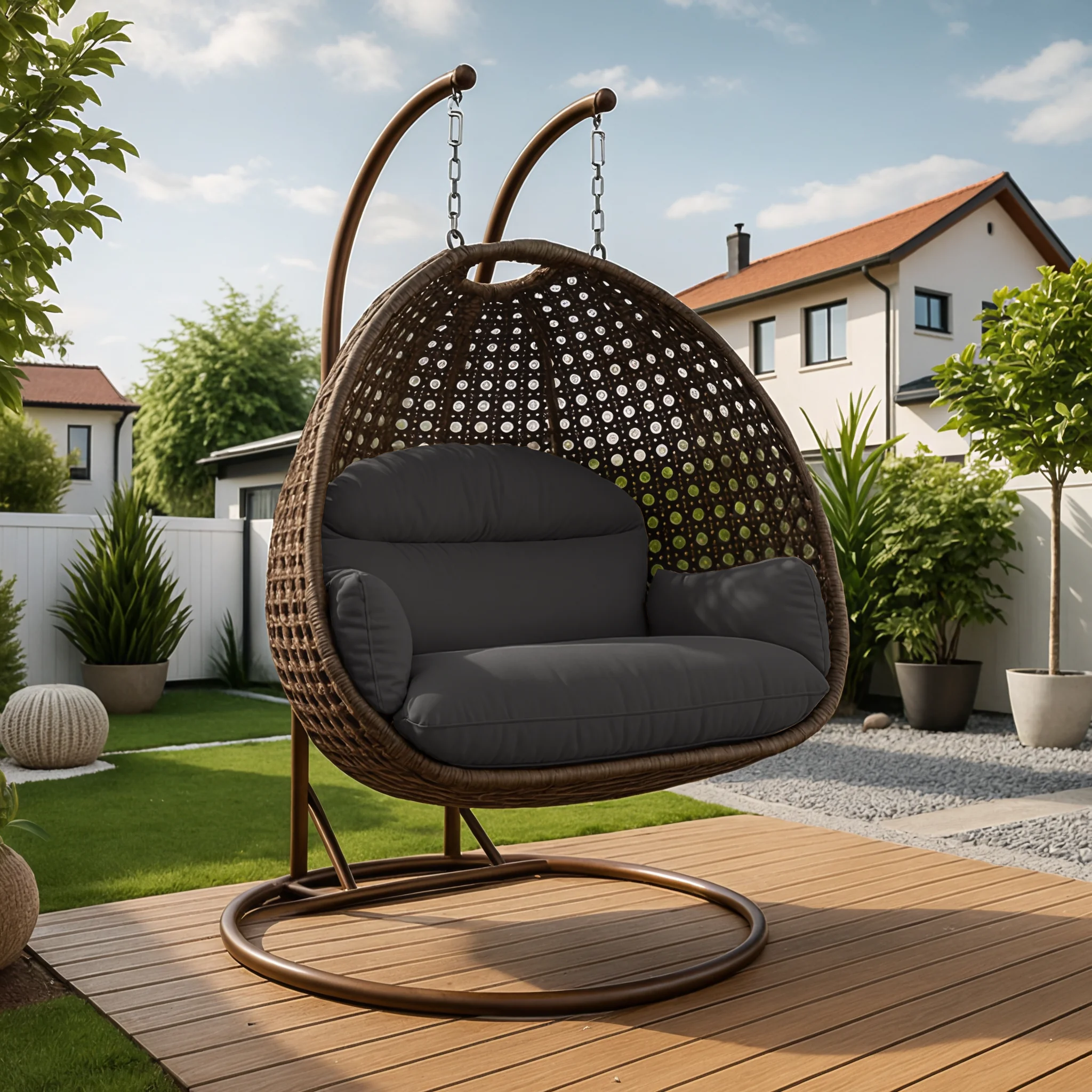 Mendoza Dark Brown Wicker Hanging 2 person Egg Swing Chair