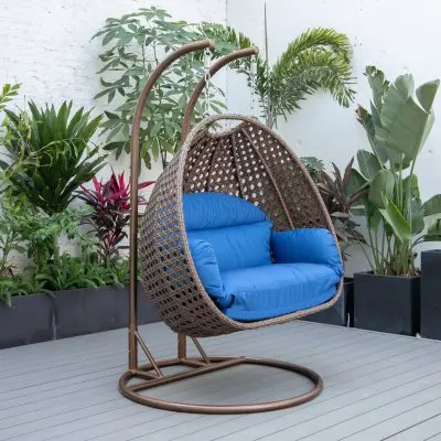 Mendoza Dark Brown Wicker Hanging 2 person Egg Swing Chair