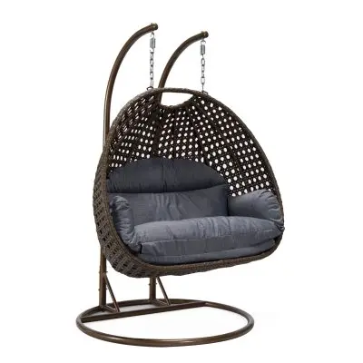 Mendoza Dark Brown Wicker Hanging 2 person Egg Swing Chair