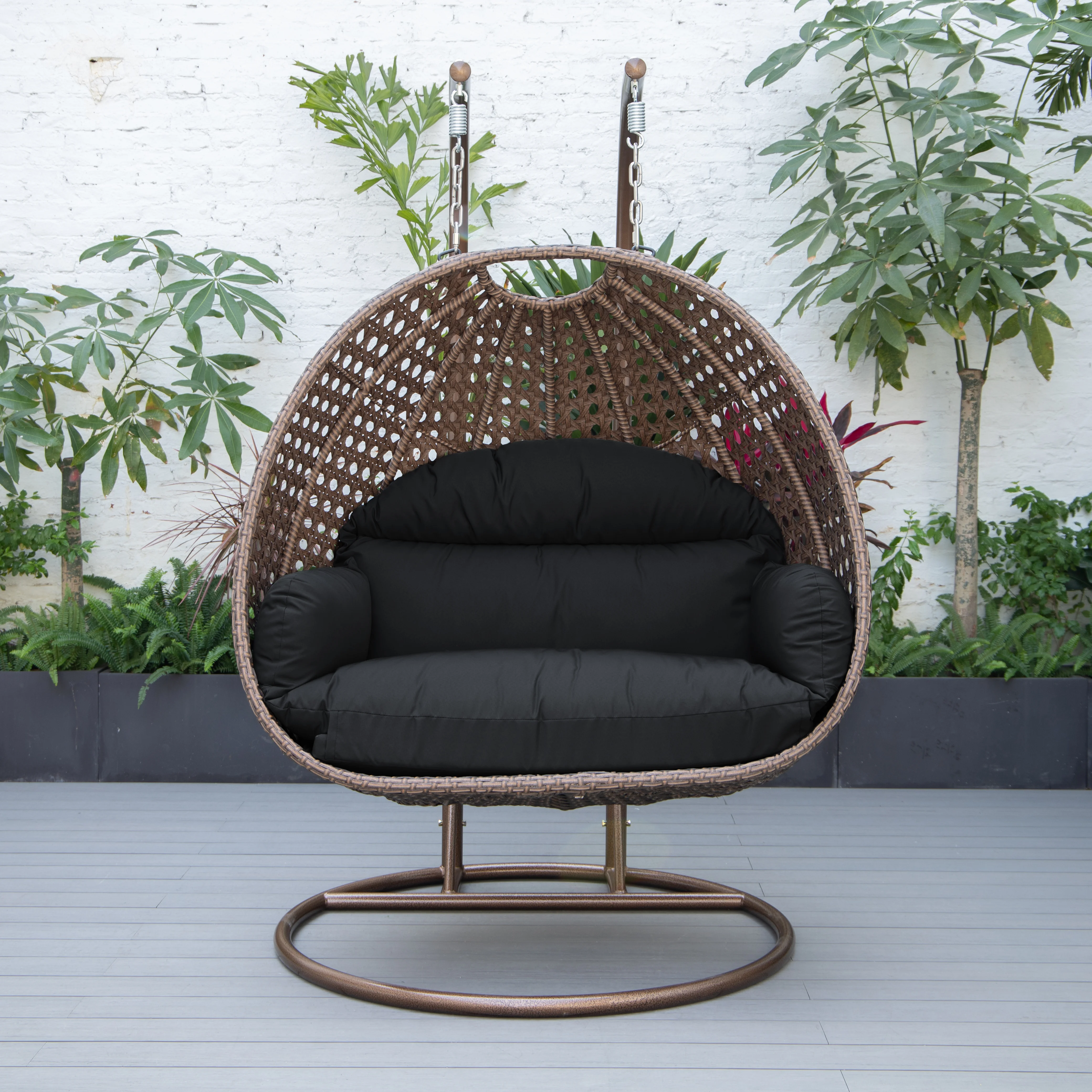 Mendoza Dark Brown Wicker Hanging 2 person Egg Swing Chair