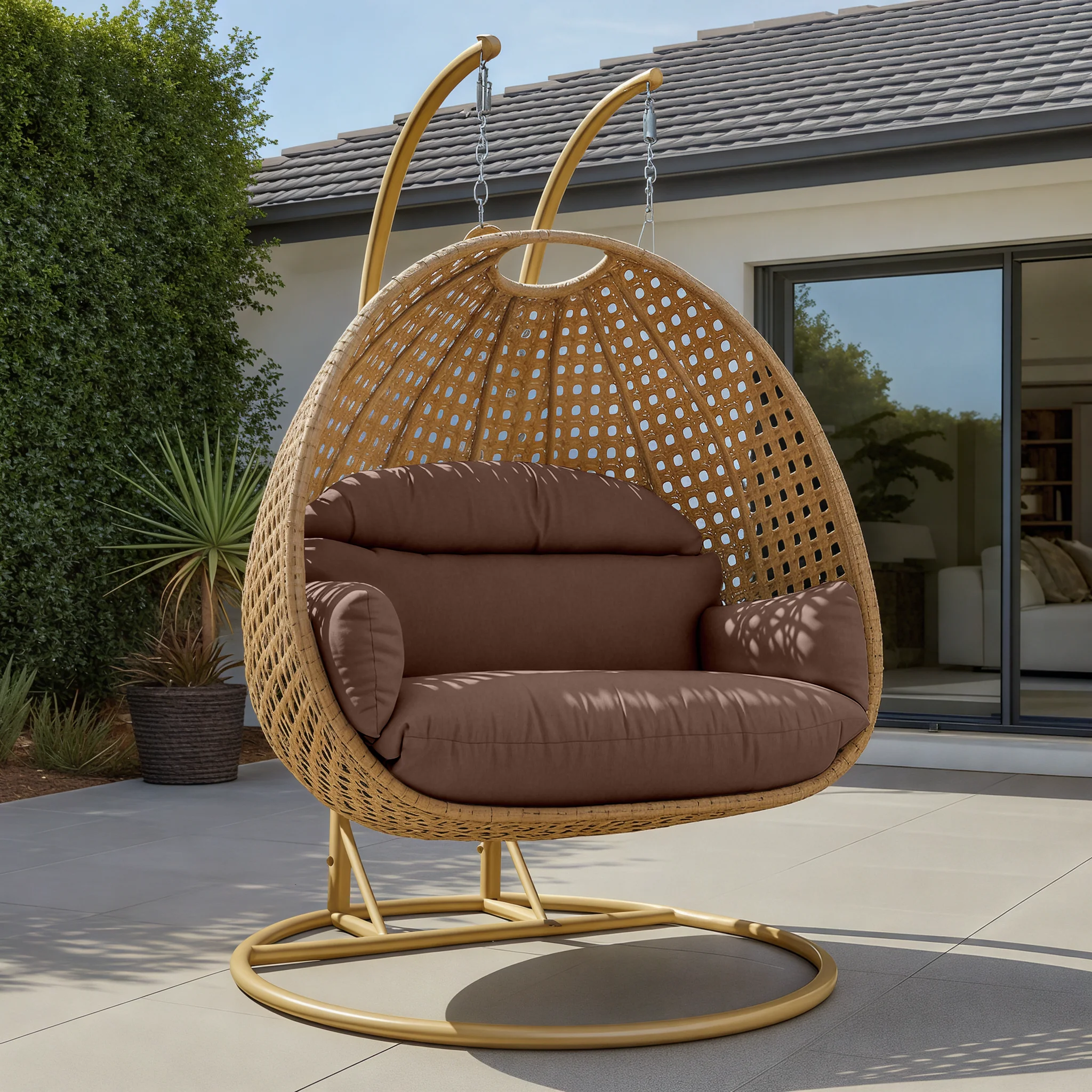Mendoza Light Brown Wicker Hanging 2 person Egg Swing Chair