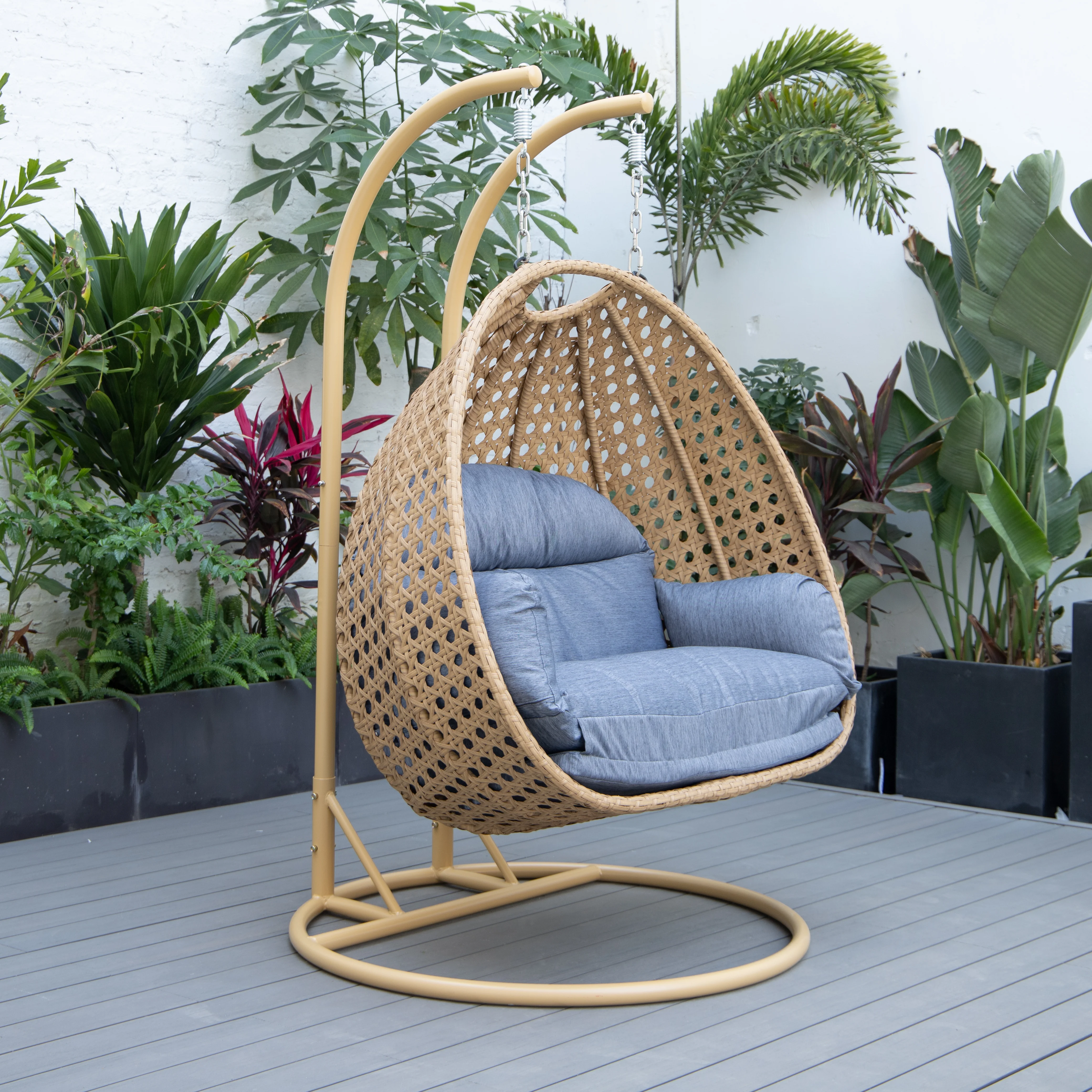 Mendoza Light Brown Wicker Hanging 2 person Egg Swing Chair