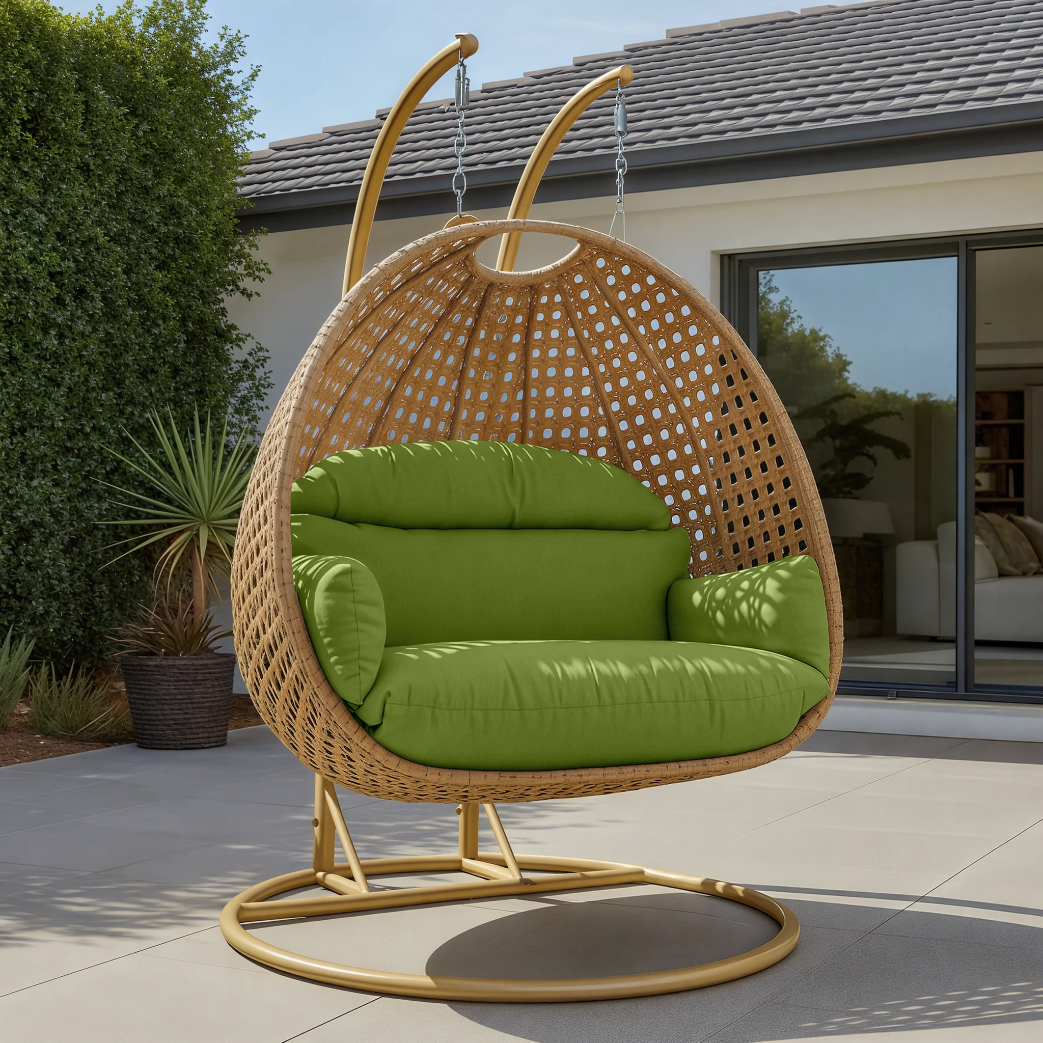 Mendoza Light Brown Wicker Hanging 2 person Egg Swing Chair