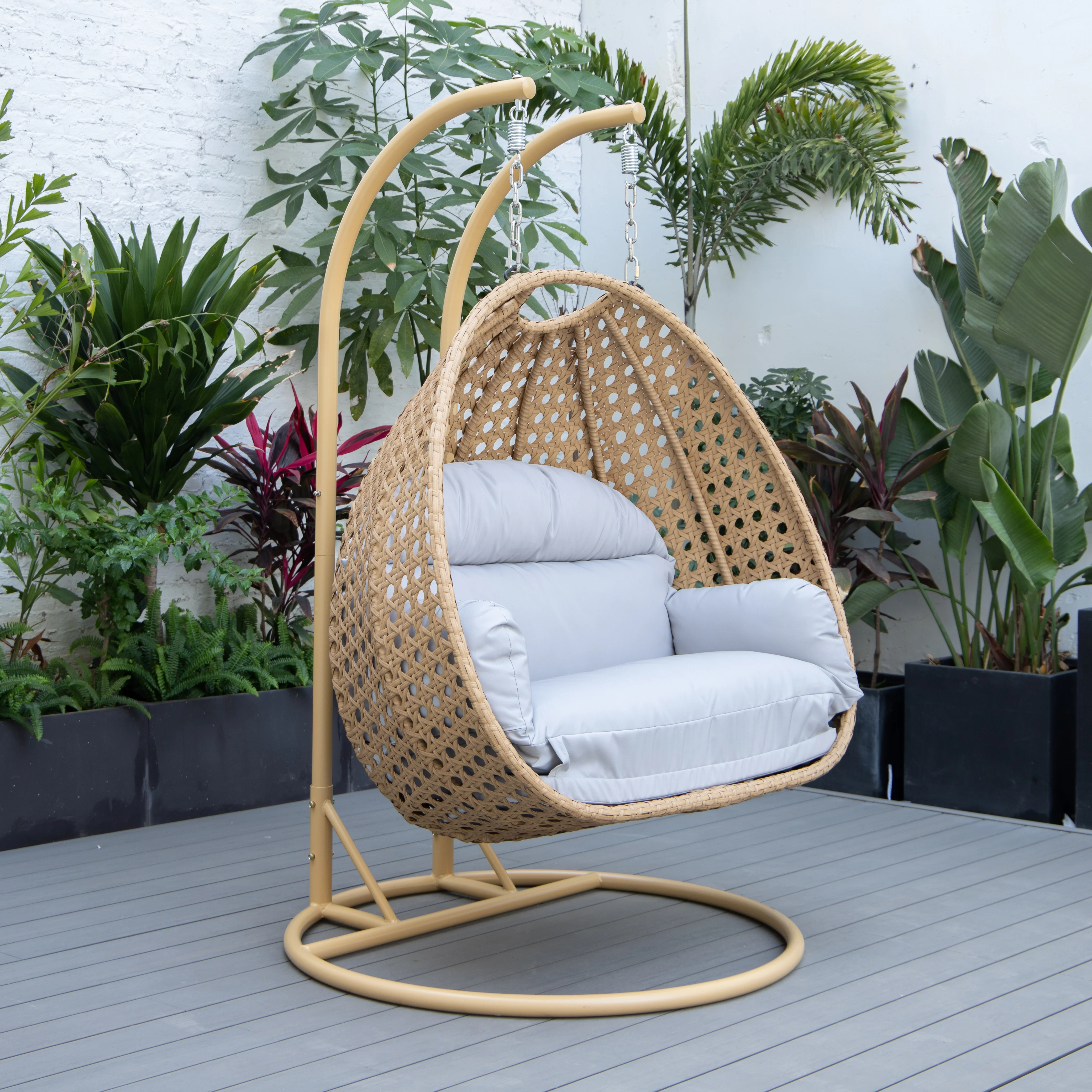 Mendoza Light Brown Wicker Hanging 2 person Egg Swing Chair