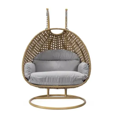 Mendoza Light Brown Wicker Hanging 2 person Egg Swing Chair