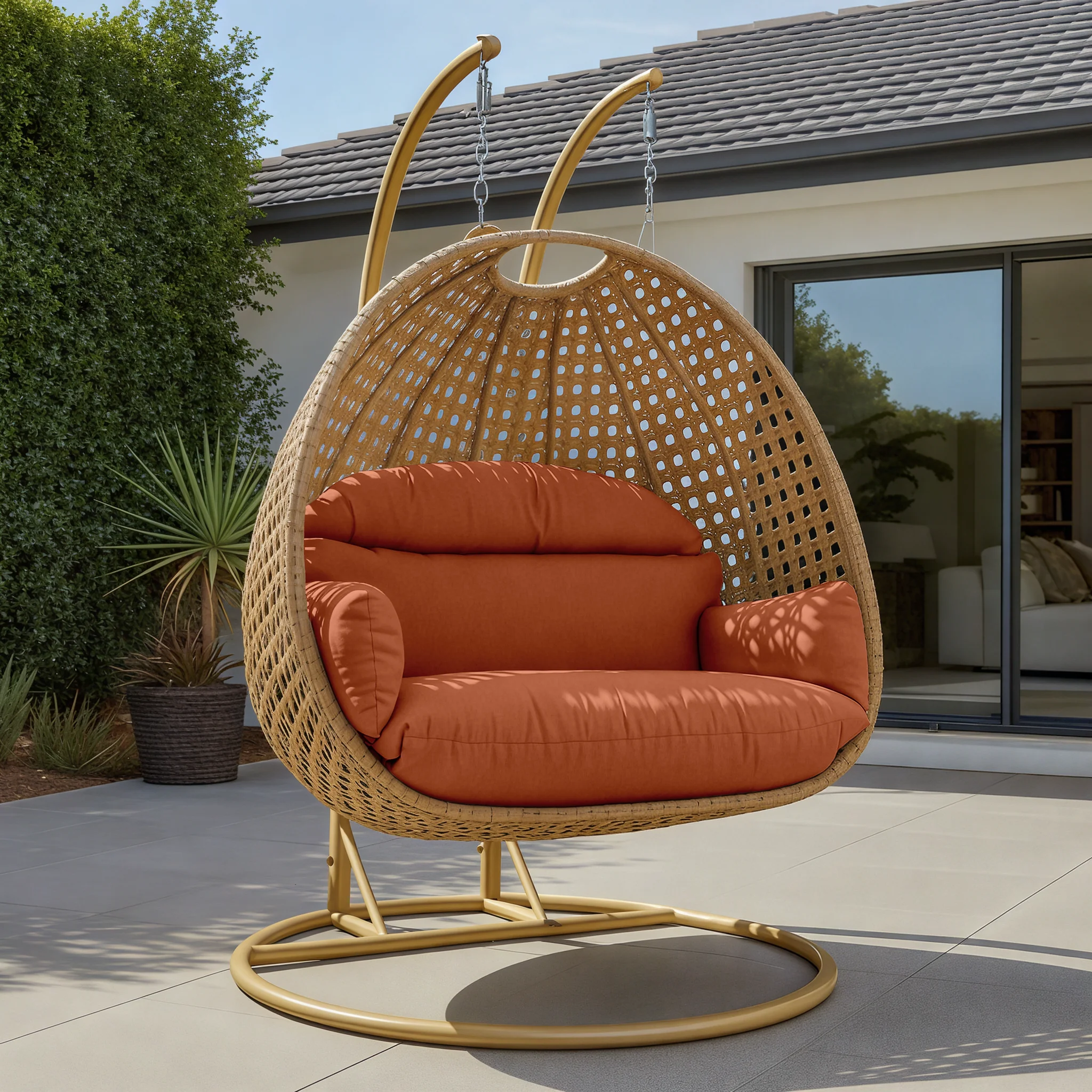 Mendoza Light Brown Wicker Hanging 2 person Egg Swing Chair