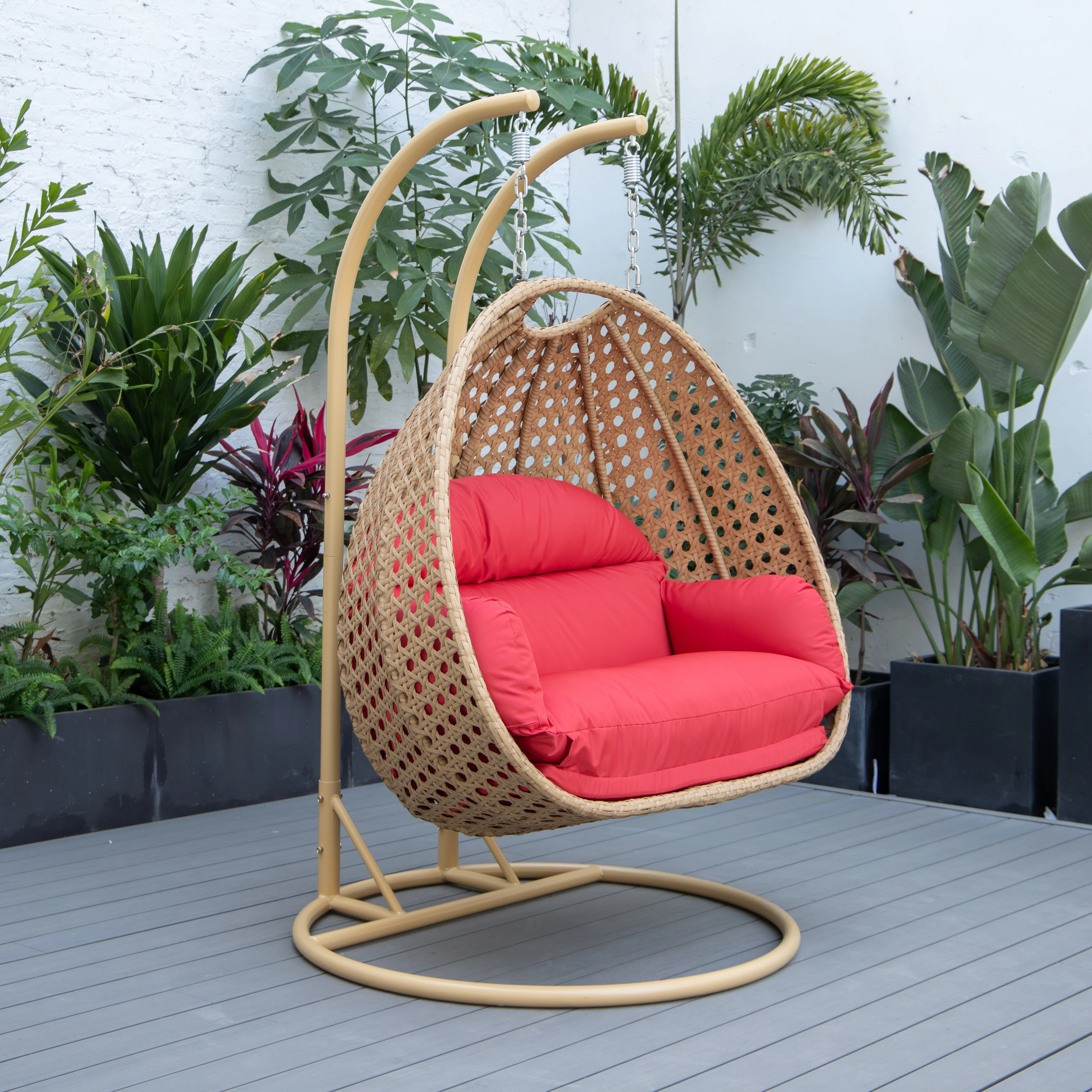 Mendoza Light Brown Wicker Hanging 2 person Egg Swing Chair