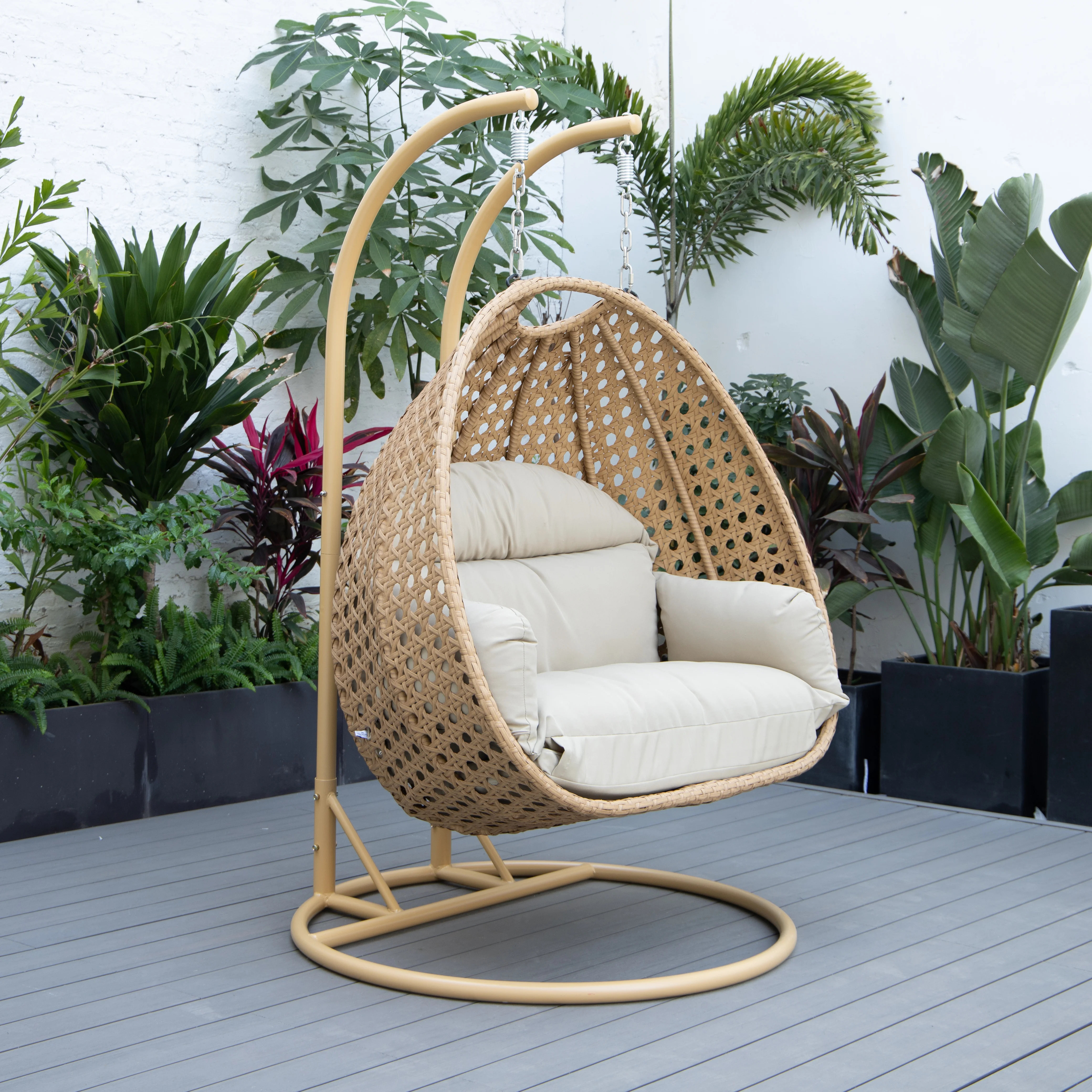 Mendoza Light Brown Wicker Hanging 2 person Egg Swing Chair