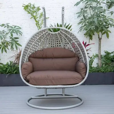 Mendoza Light Grey Wicker Hanging 2 person Egg Swing Chair