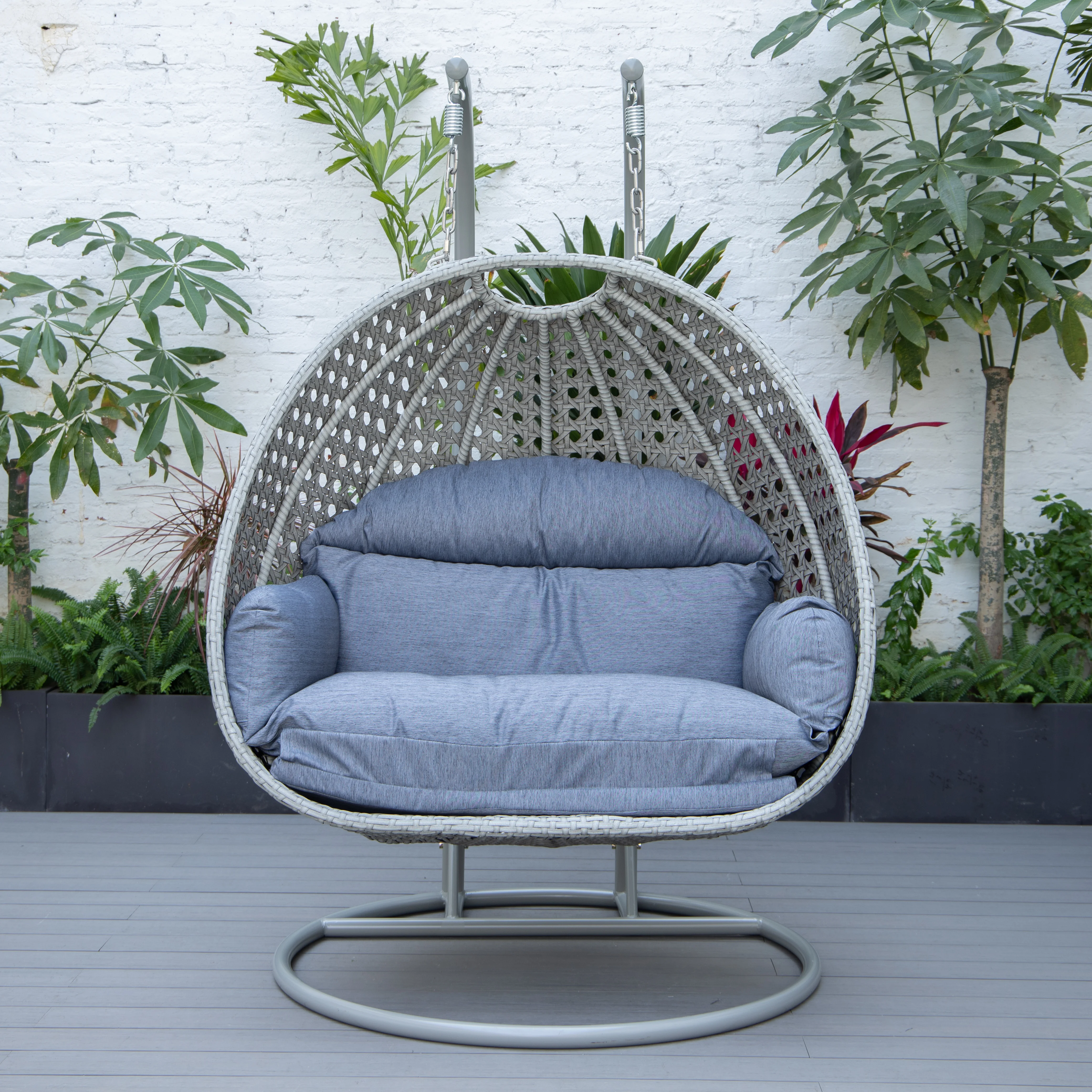 Mendoza Light Grey Wicker Hanging 2 person Egg Swing Chair