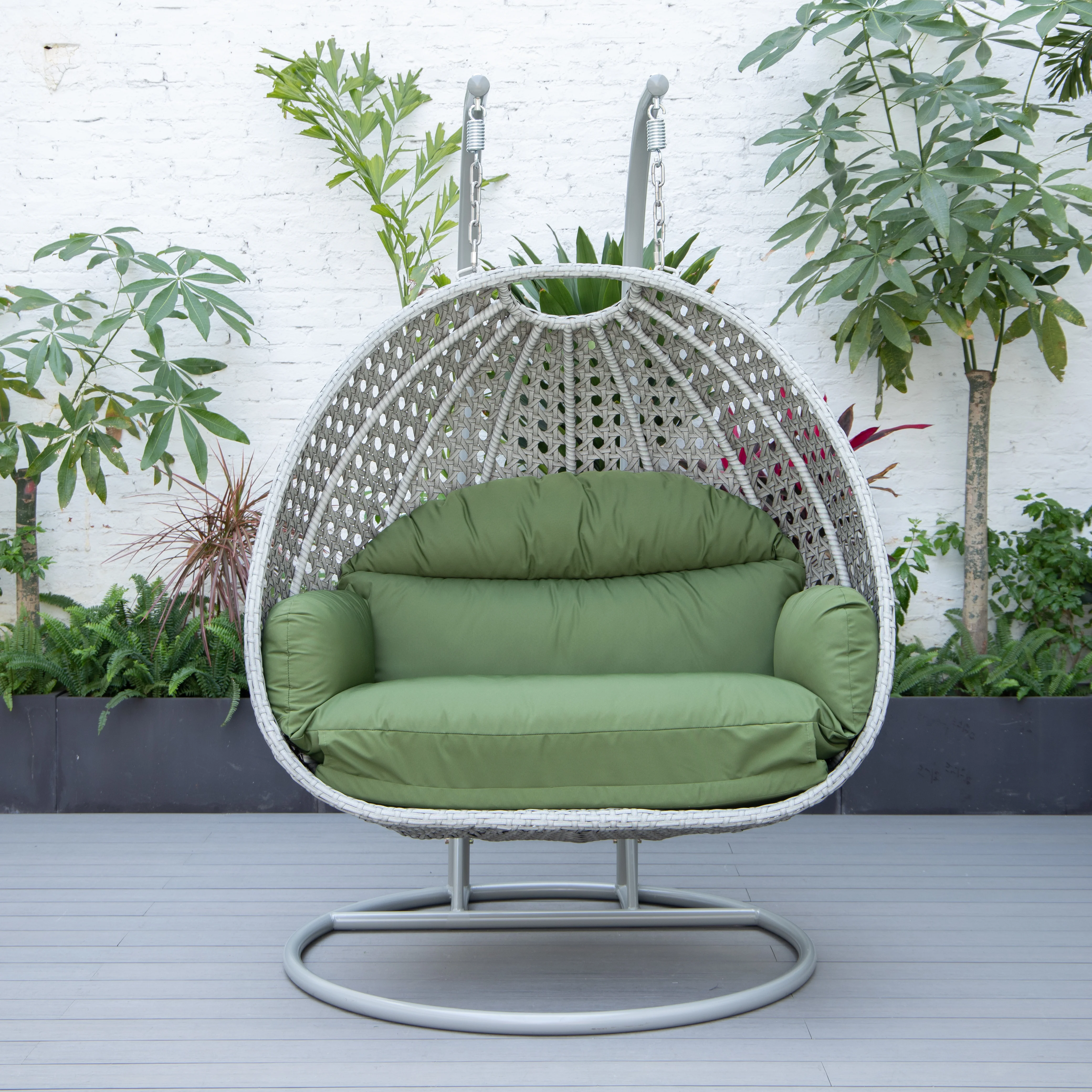 Mendoza Light Grey Wicker Hanging 2 person Egg Swing Chair
