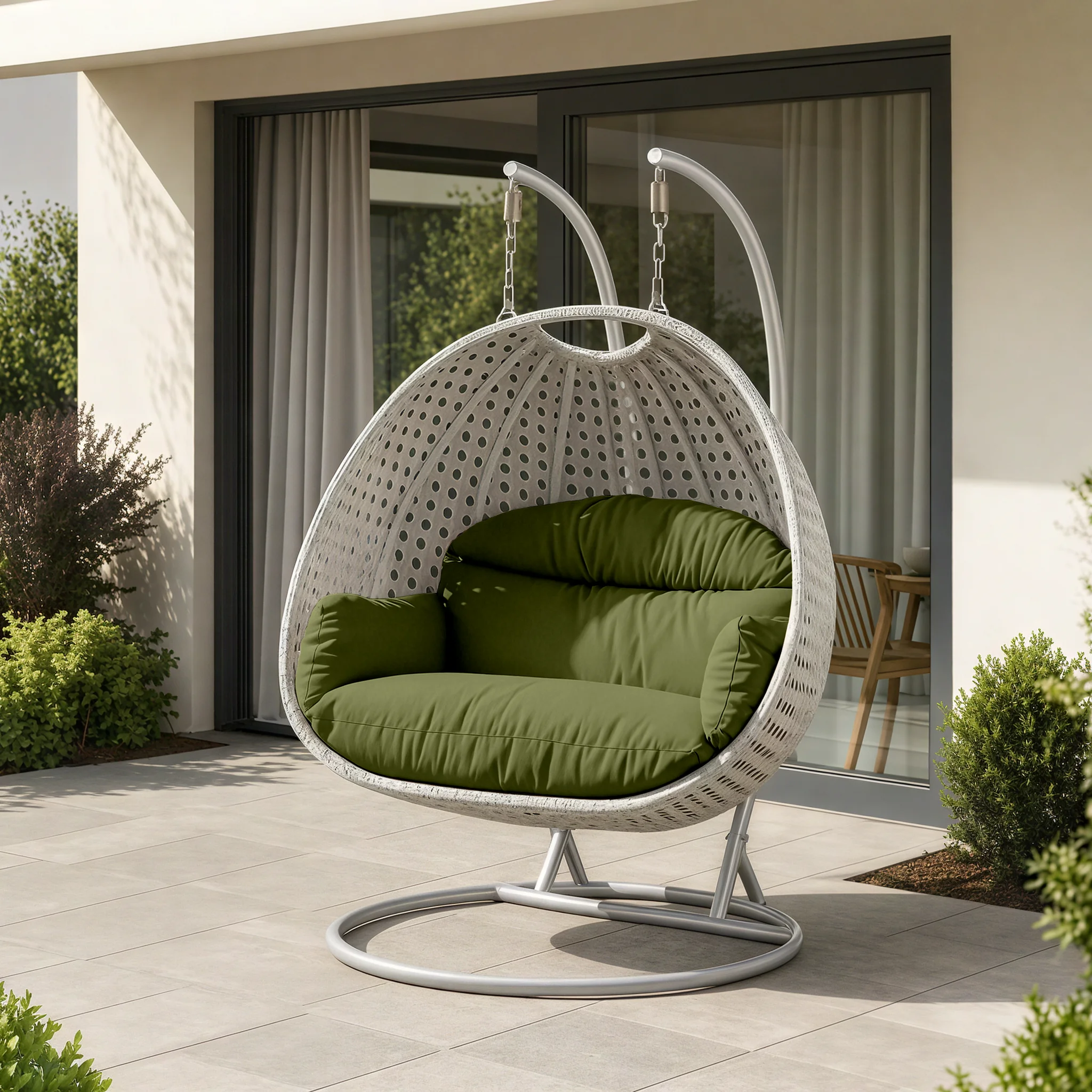 Mendoza Light Grey Wicker Hanging 2 person Egg Swing Chair