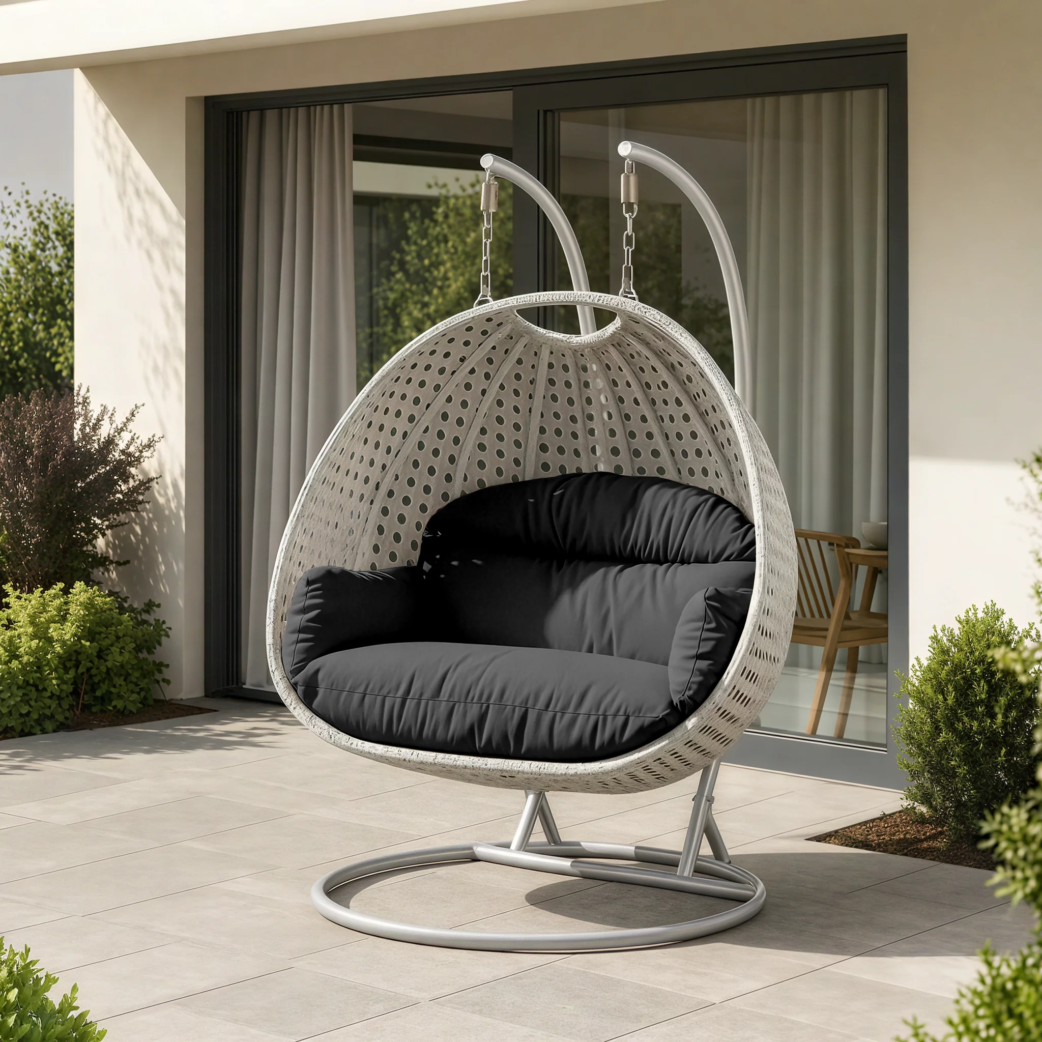 Mendoza Light Grey Wicker Hanging 2 person Egg Swing Chair