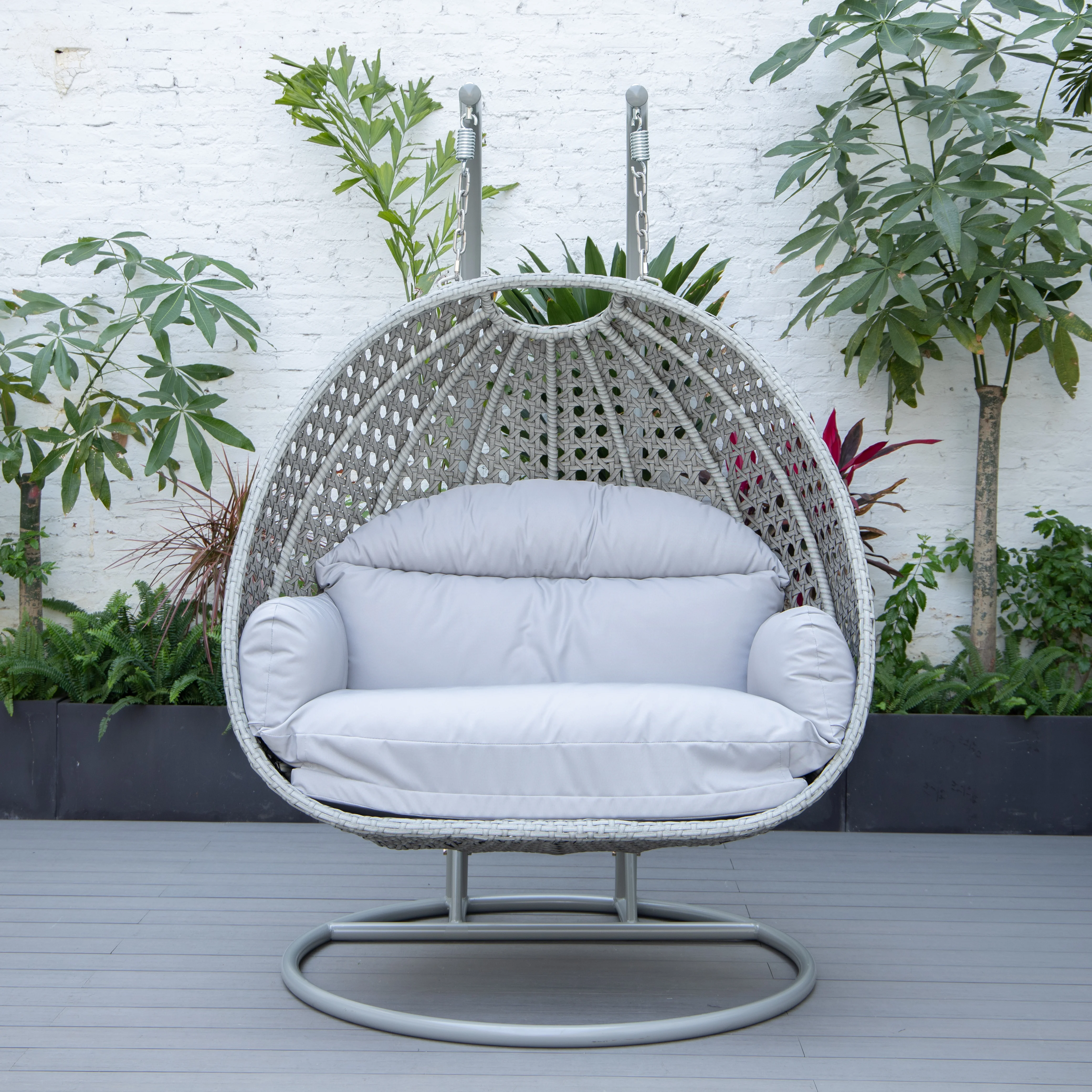 Mendoza Light Grey Wicker Hanging 2 person Egg Swing Chair