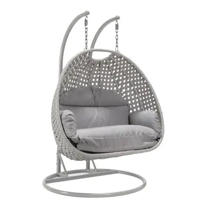 Mendoza Light Grey Wicker Hanging 2 person Egg Swing Chair