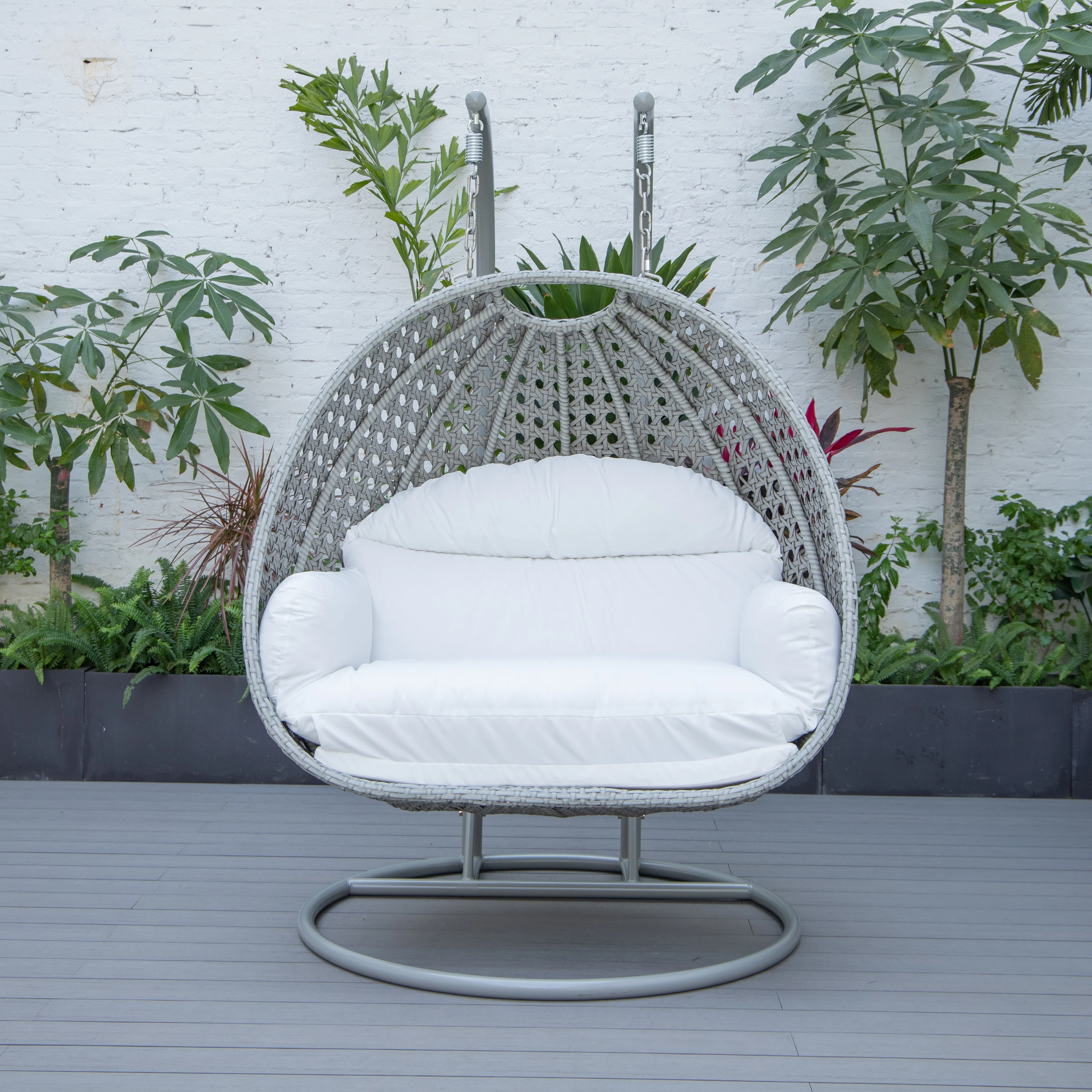Mendoza Light Grey Wicker Hanging 2 person Egg Swing Chair