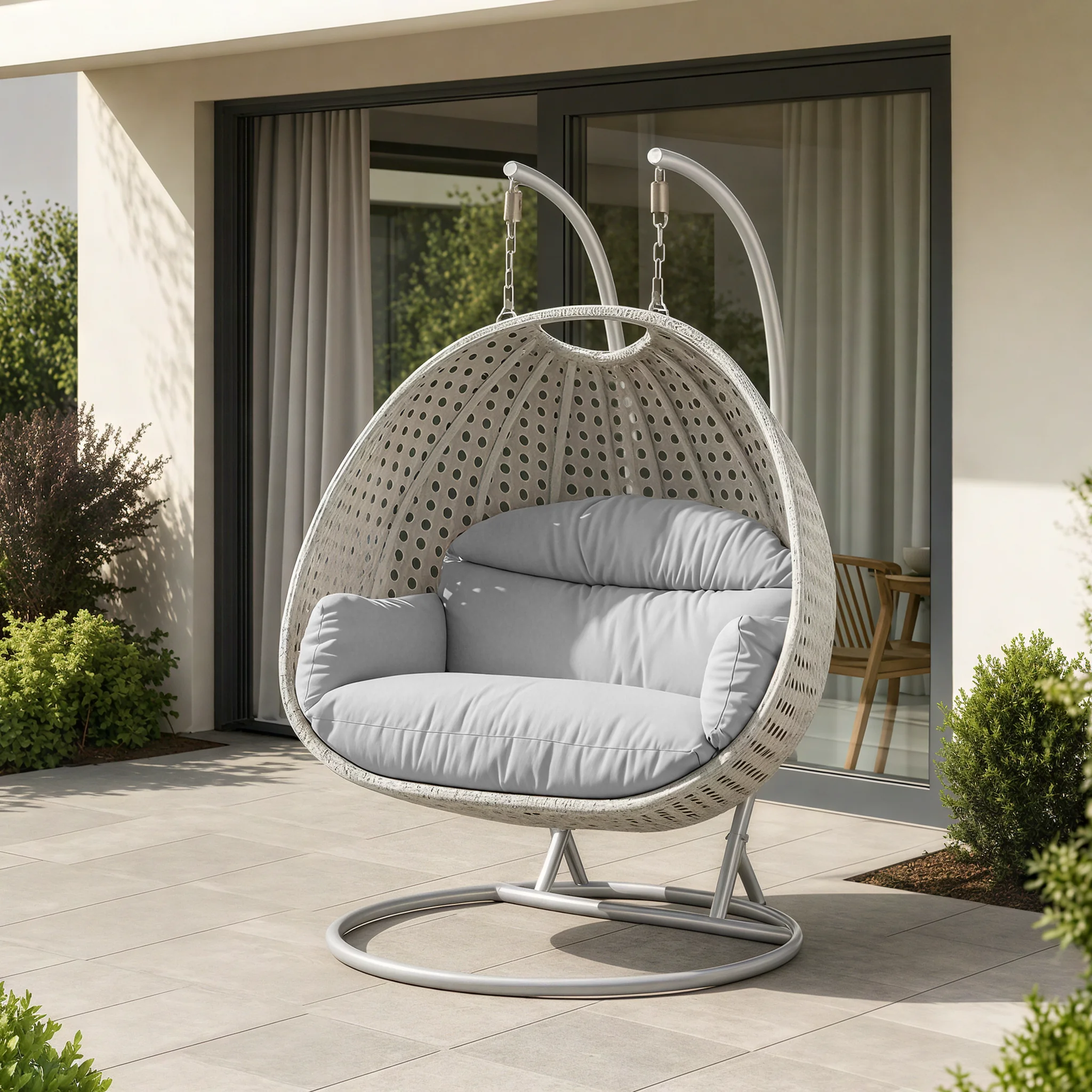 Mendoza Light Grey Wicker Hanging 2 person Egg Swing Chair