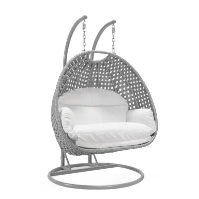 Mendoza Light Grey Wicker Hanging 2 person Egg Swing Chair