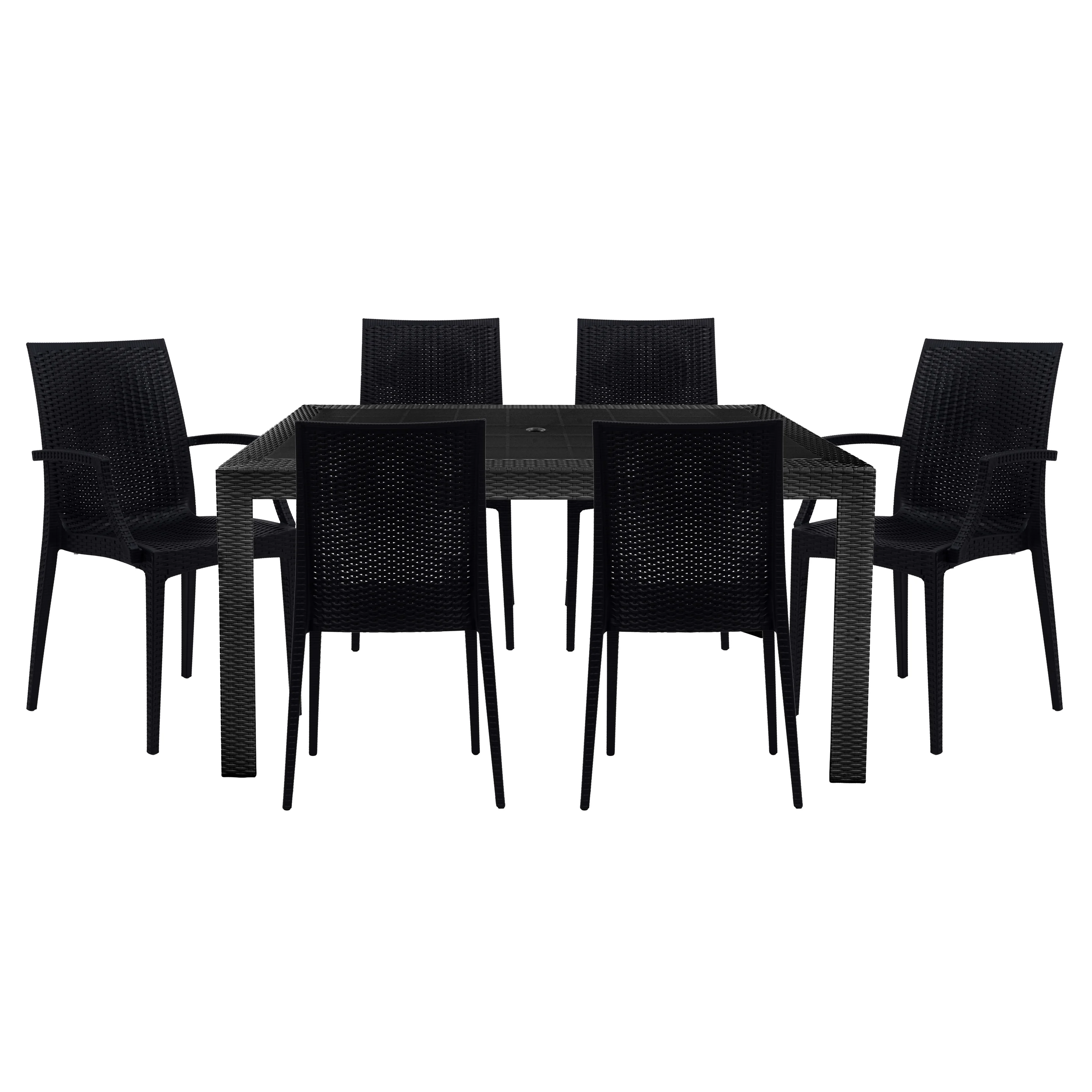 Mace Mid-Century 7-Piece Rectangular Outdoor Dining Set with 4 Side Chairs and 2 Armchairs