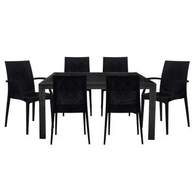 Mace Mid-Century 7-Piece Rectangular Outdoor Dining Set with 4 Side Chairs and 2 Armchairs