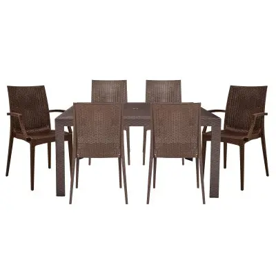 Mace Mid-Century 7-Piece Rectangular Outdoor Dining Set with 4 Side Chairs and 2 Armchairs