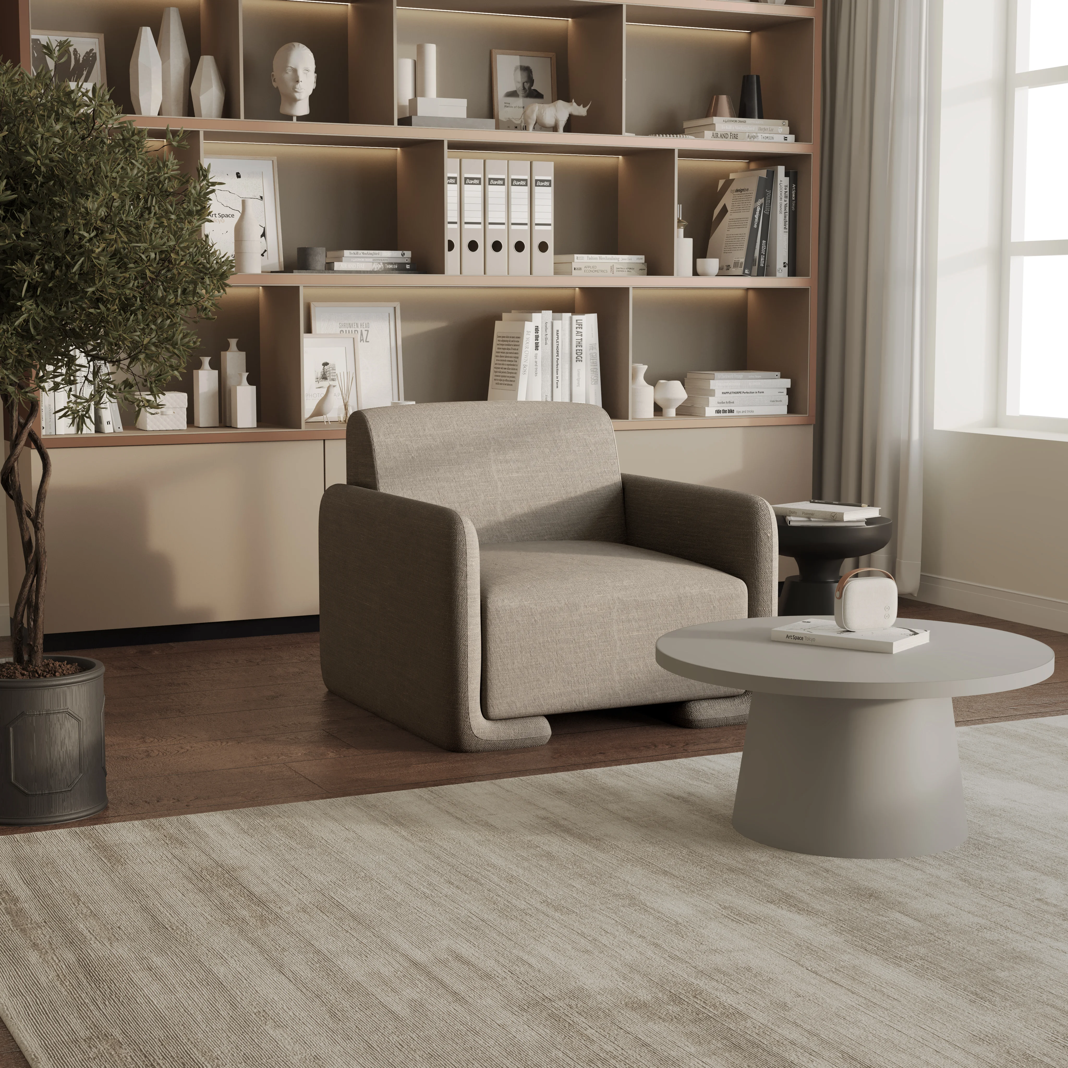 Nyta Collection Modern Accent Chair in Grey Linen