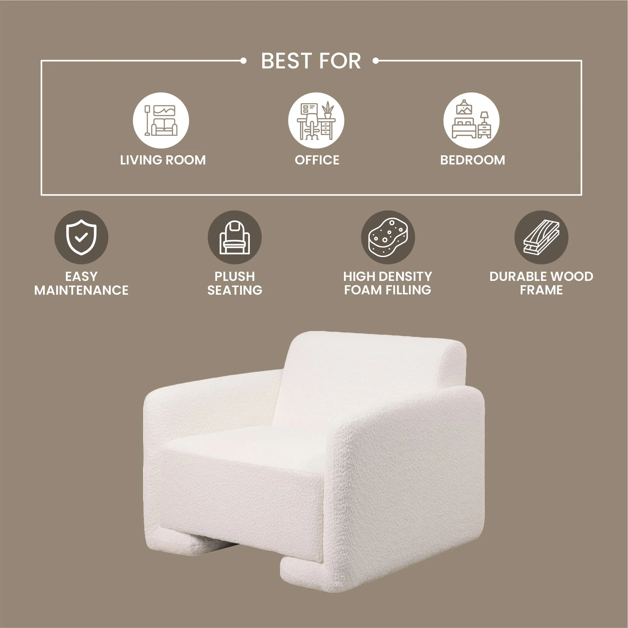 Nyta Collection Modern Accent Chair in White Boucle