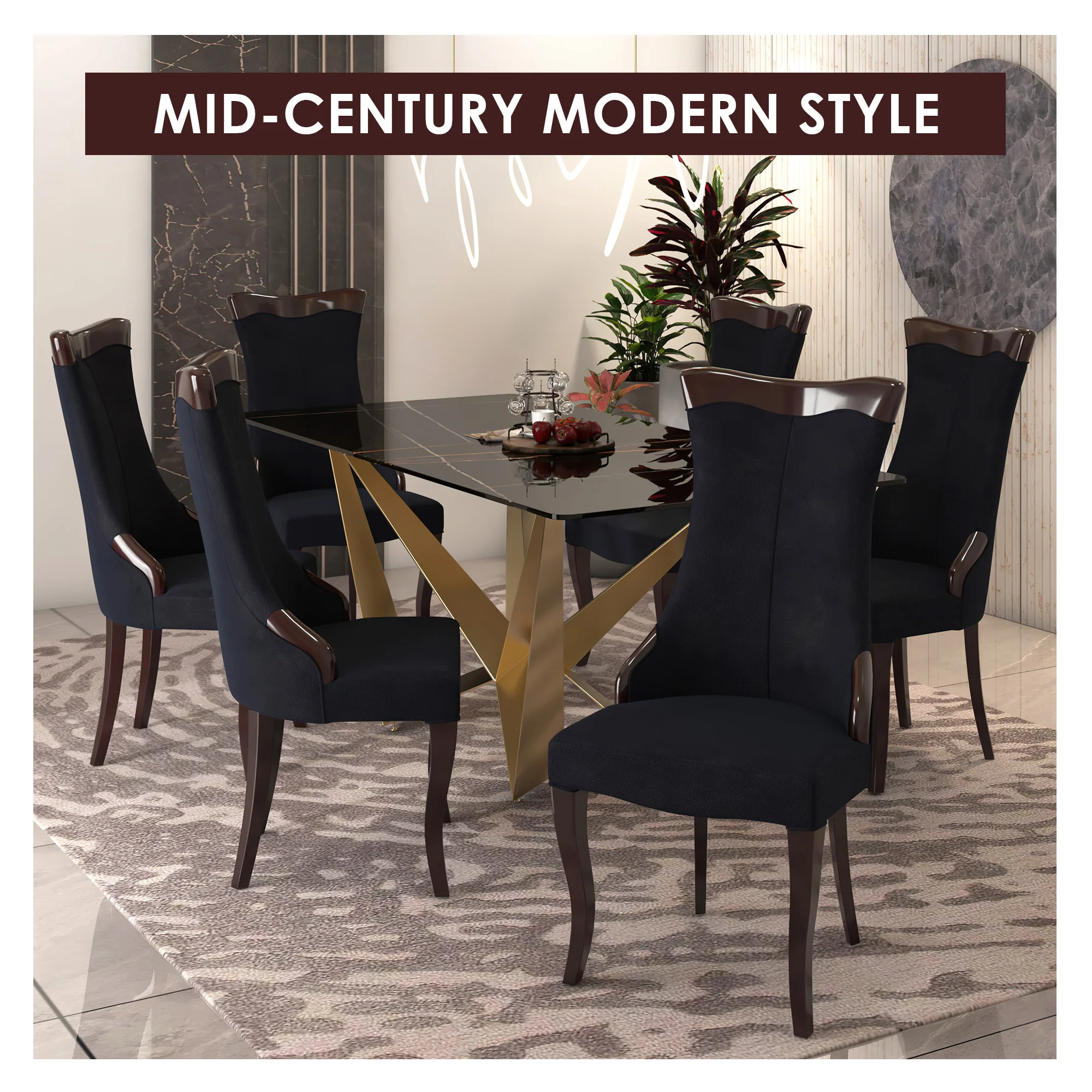 Novara Collection Modern Wooden Dining Chair in Black Velvet